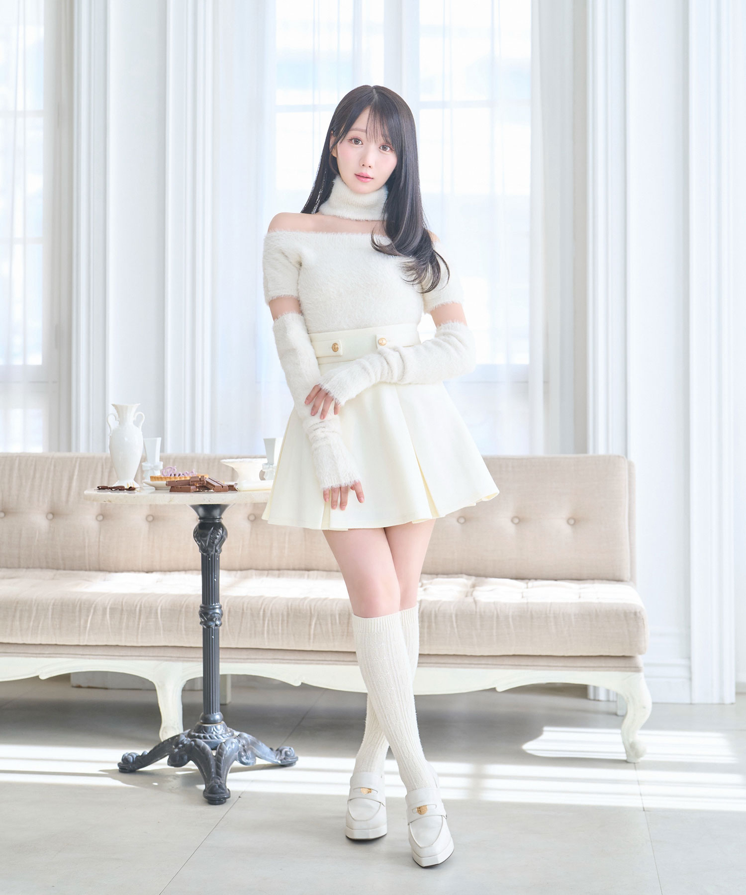 Off shoulder shaggy knit