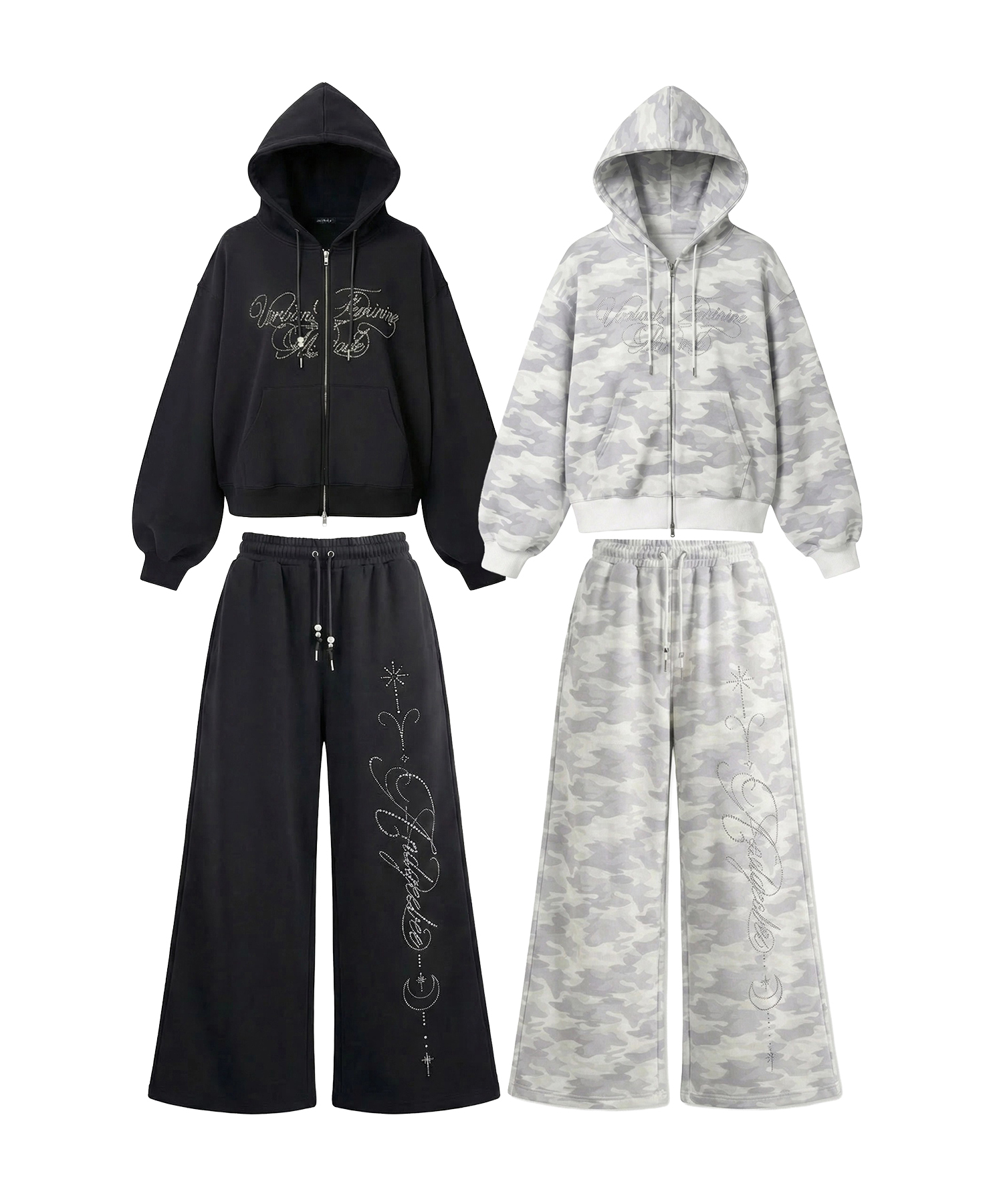 ラインストーンロゴジップパーカー スウェットパンツ SET FAIR