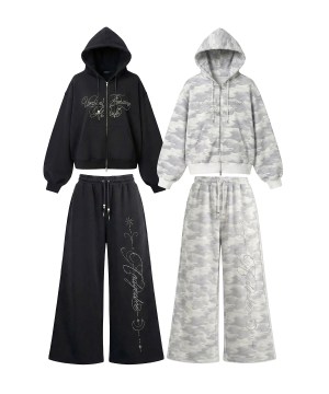 ラインストーンロゴジップパーカー スウェットパンツ SET FAIR