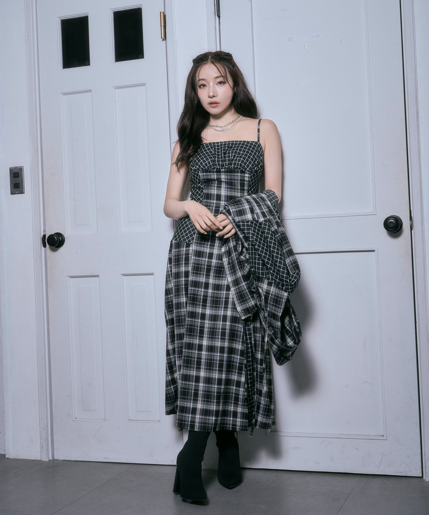 ドッキングチェックキャミワンピ