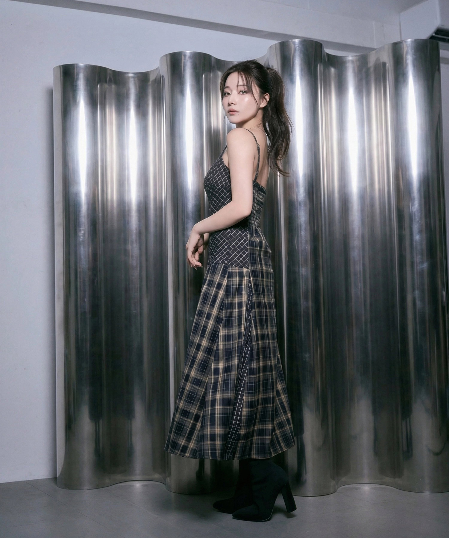 ドッキングチェックキャミワンピ