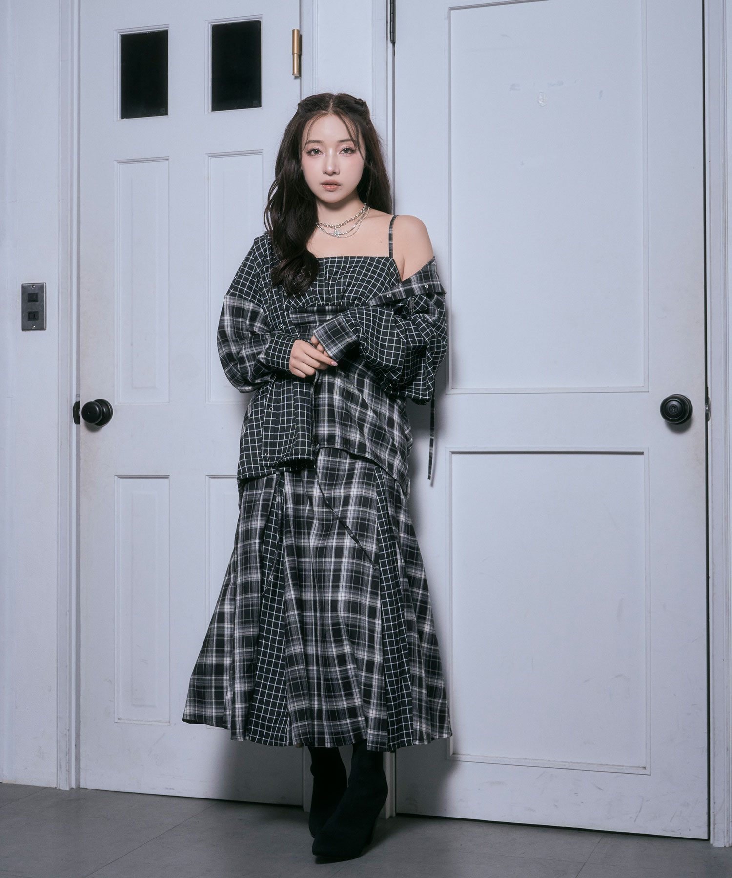 ドッキングチェックフーディシャツ キャミワンピ SET FAIR