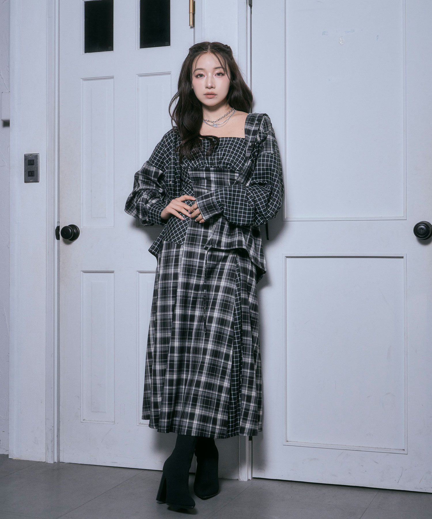 ドッキングチェックフーディシャツ キャミワンピ SET FAIR