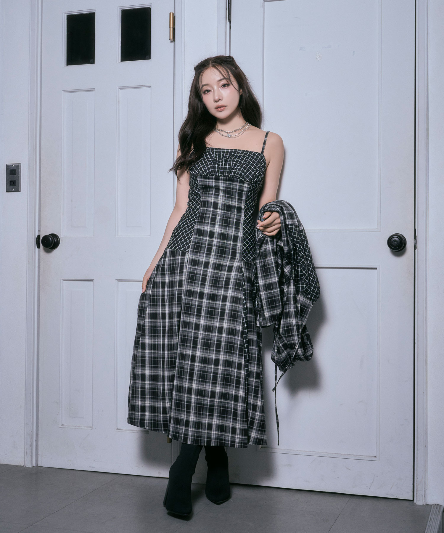 ドッキングチェックフーディシャツ キャミワンピ SET FAIR