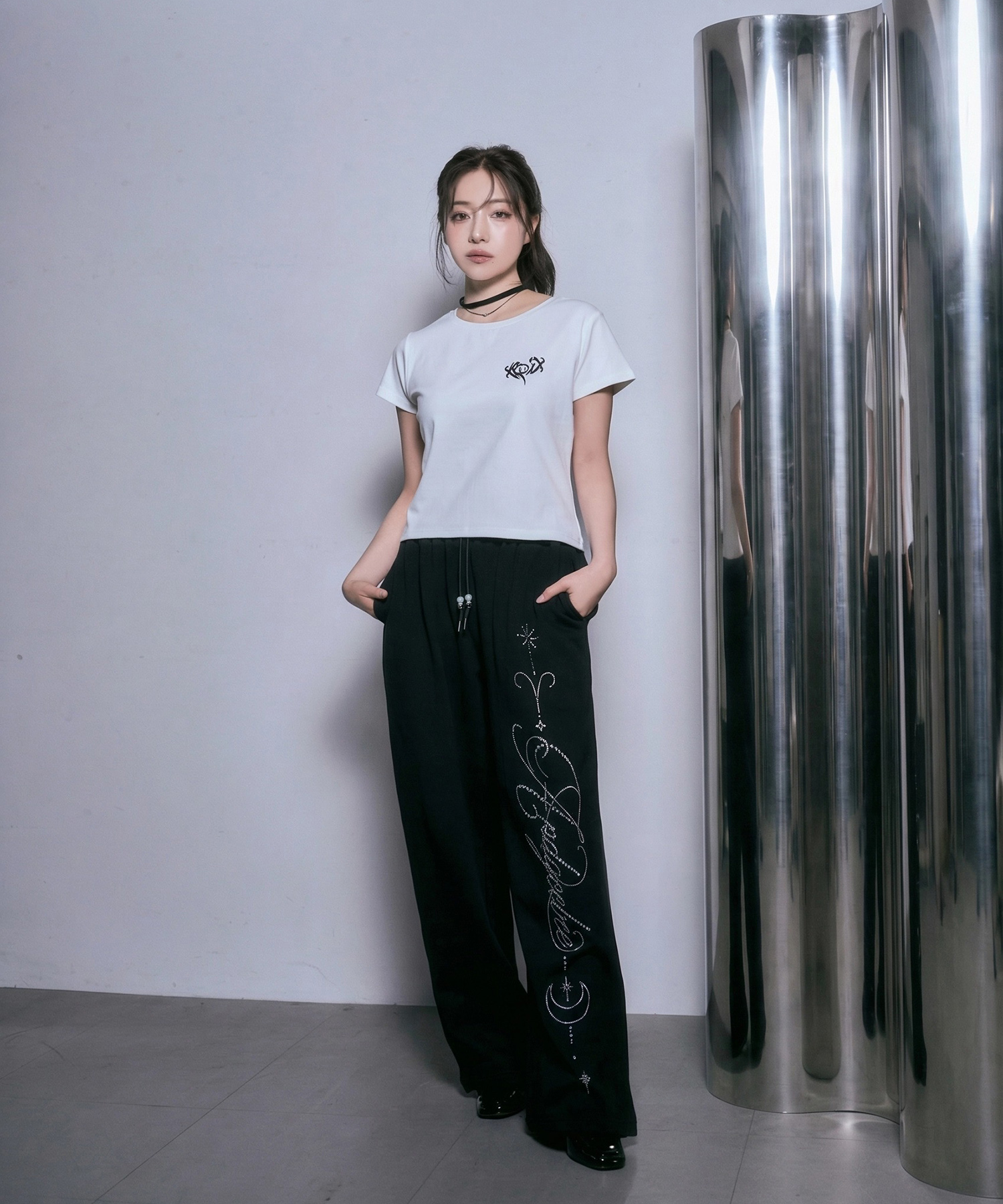 ラインストーンロゴスウェットパンツ