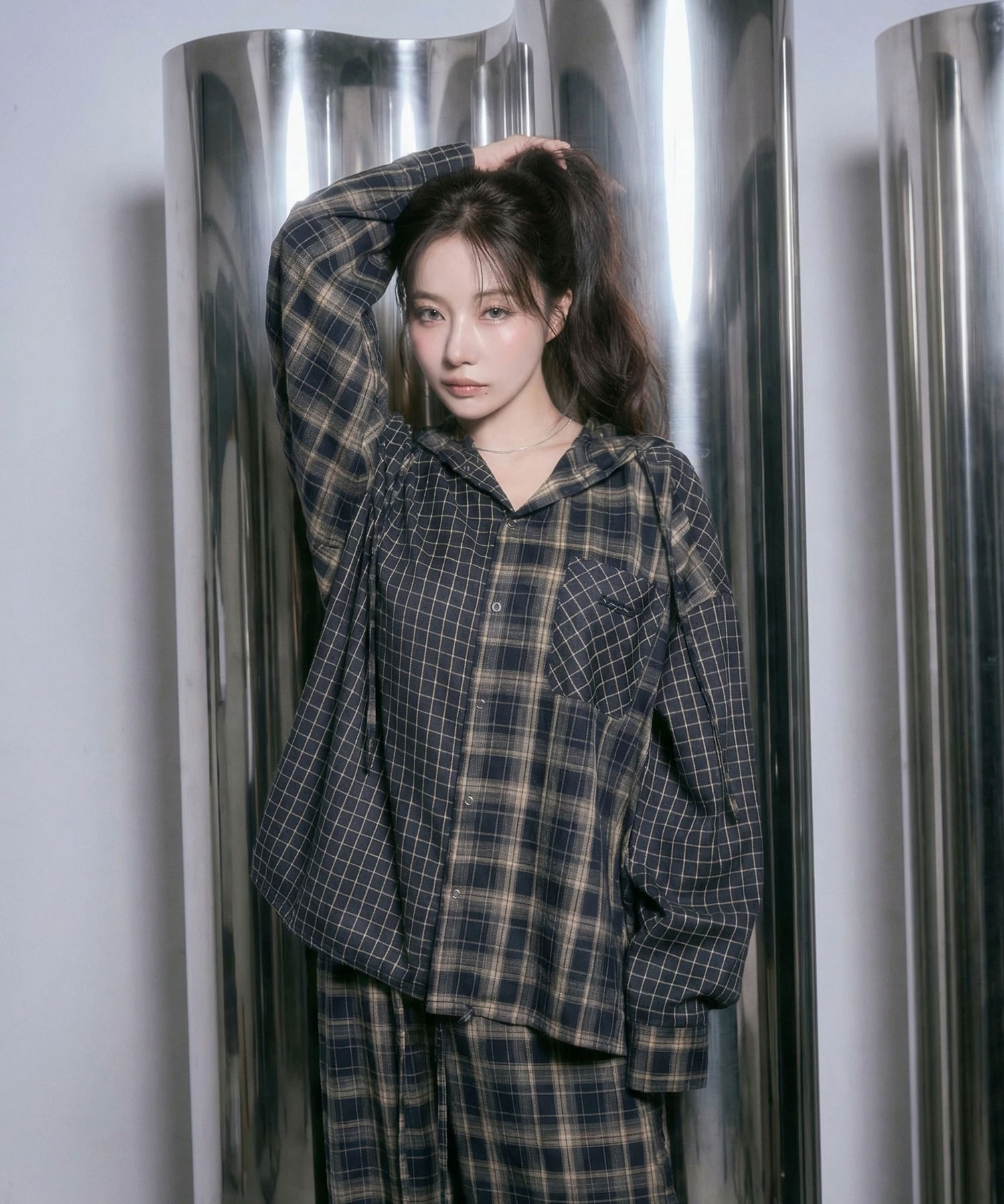 ドッキングチェックフーディシャツ キャミワンピ SET FAIR