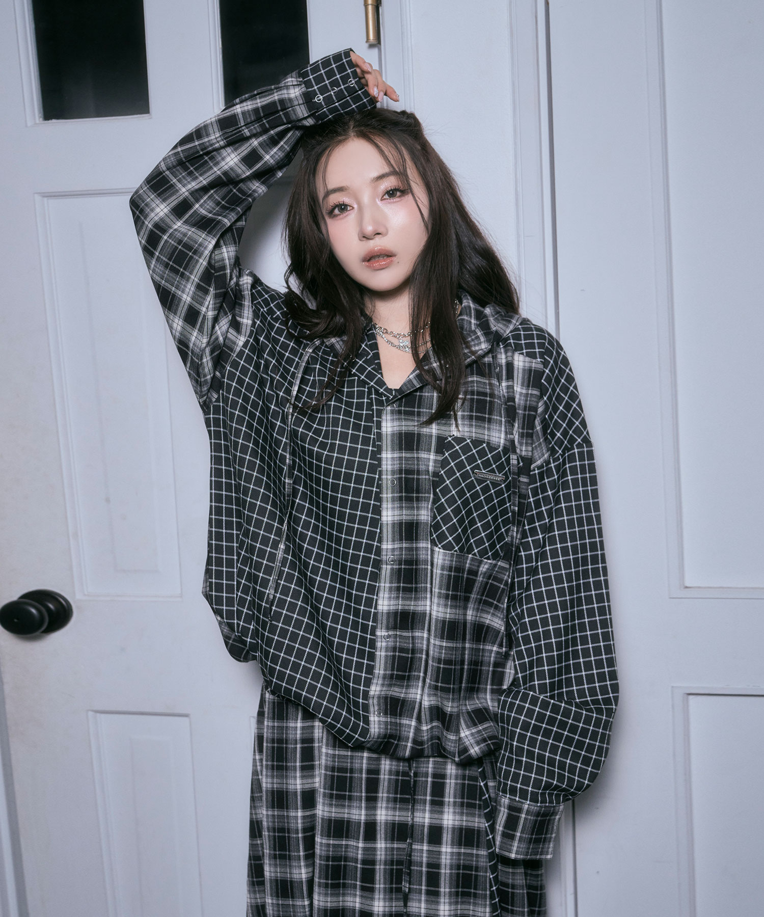 ドッキングチェックフーディシャツ キャミワンピ SET FAIR