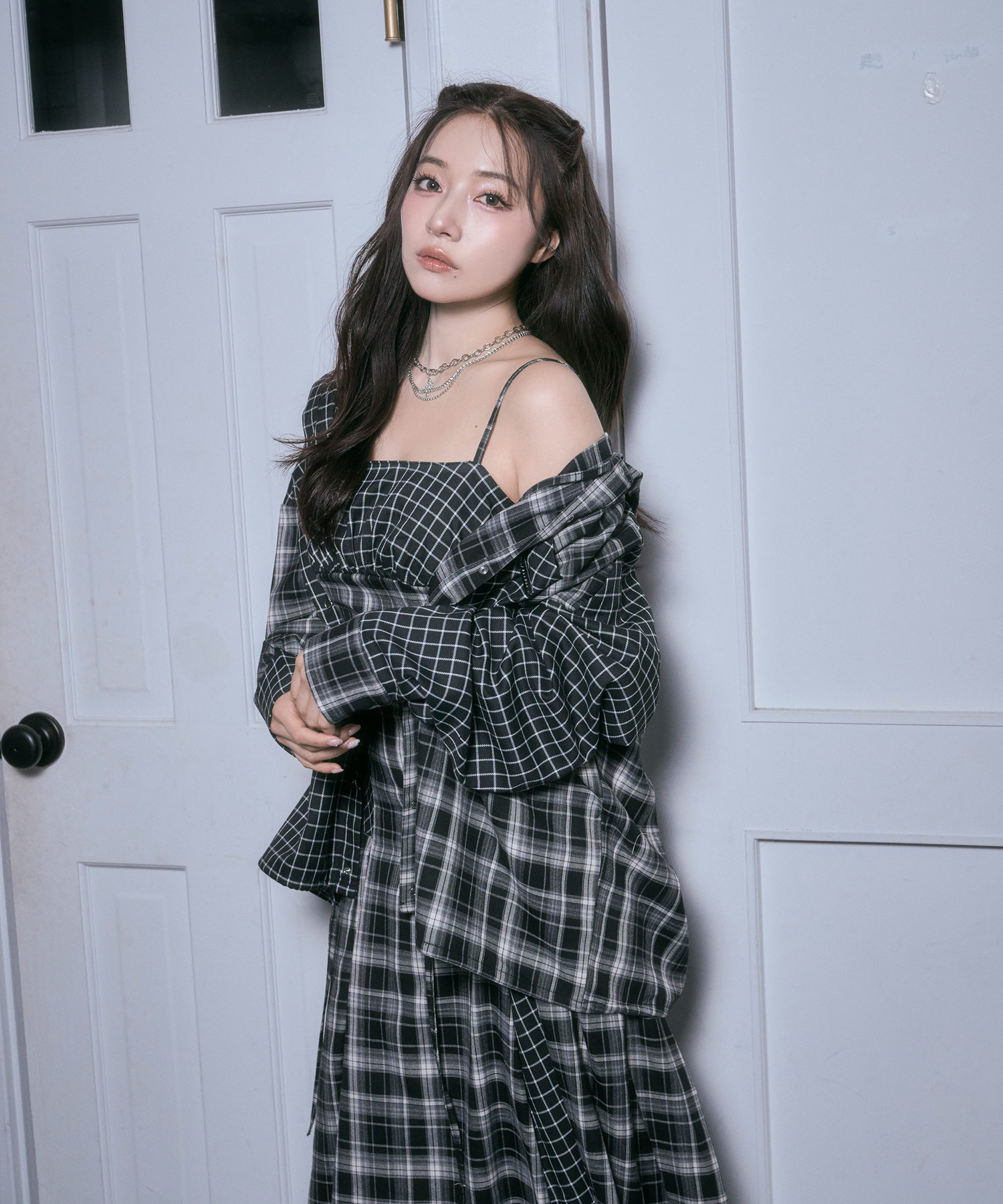 ドッキングチェックフーディシャツ