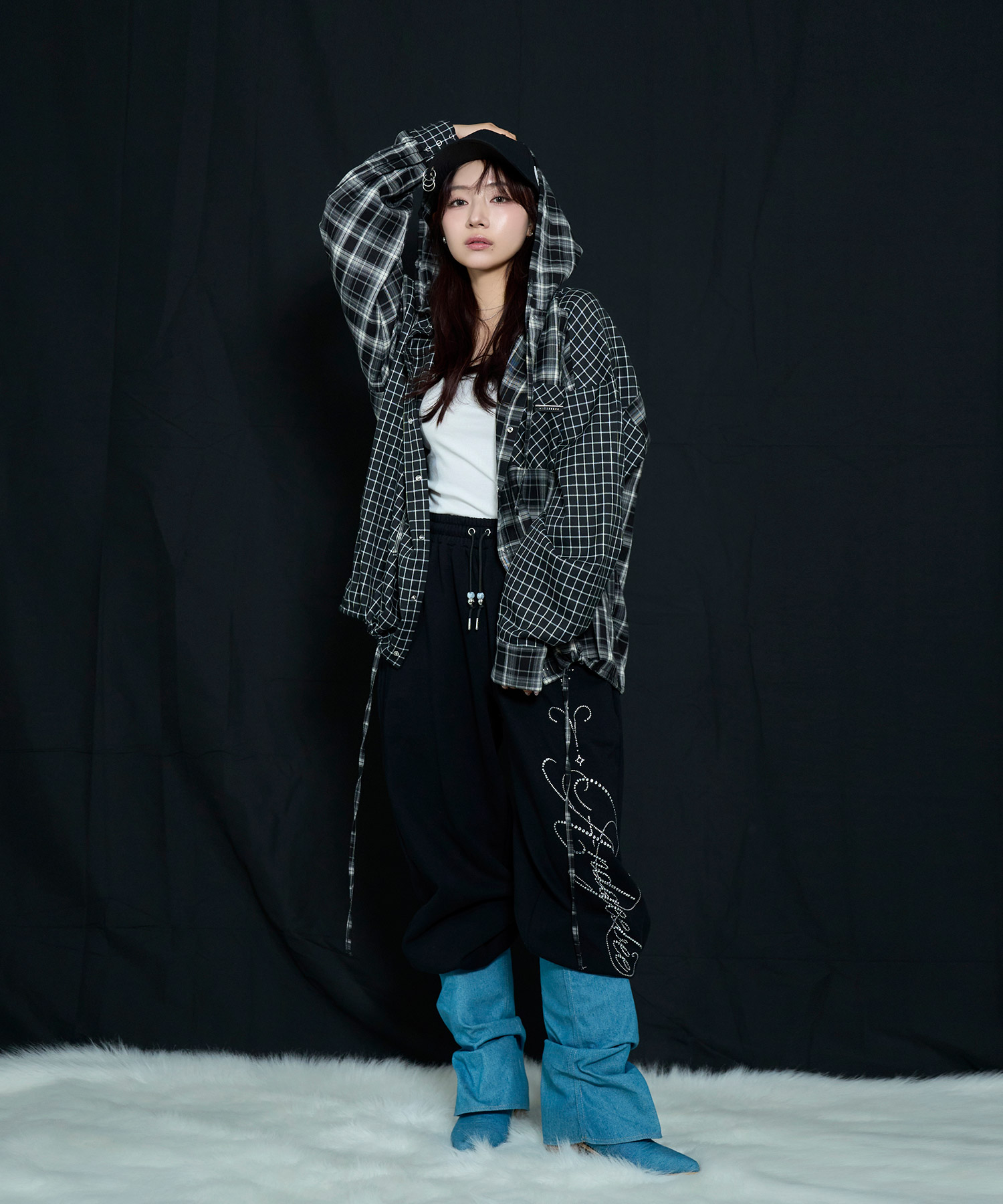 ドッキングチェックフーディシャツ