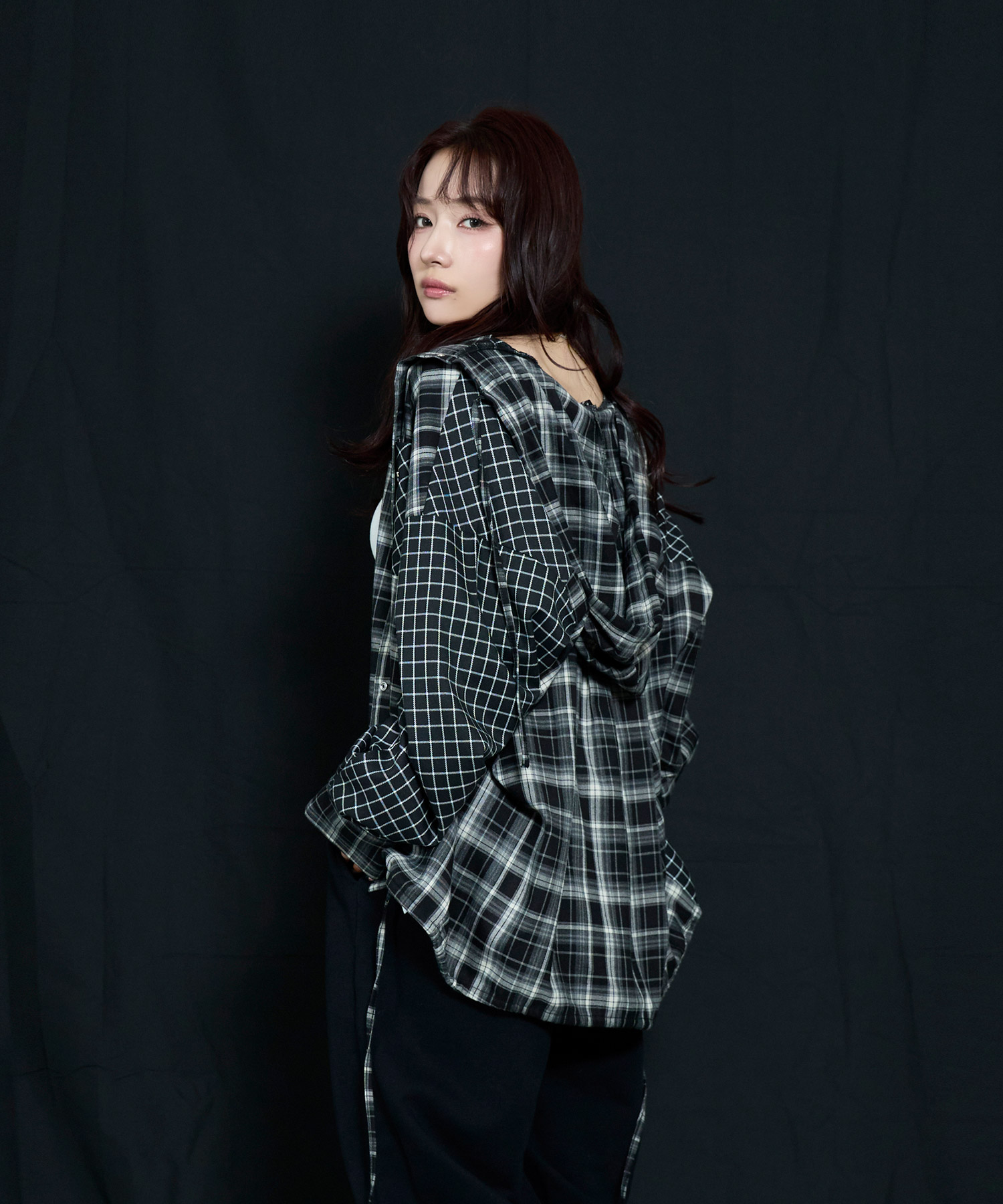 ドッキングチェックフーディシャツ