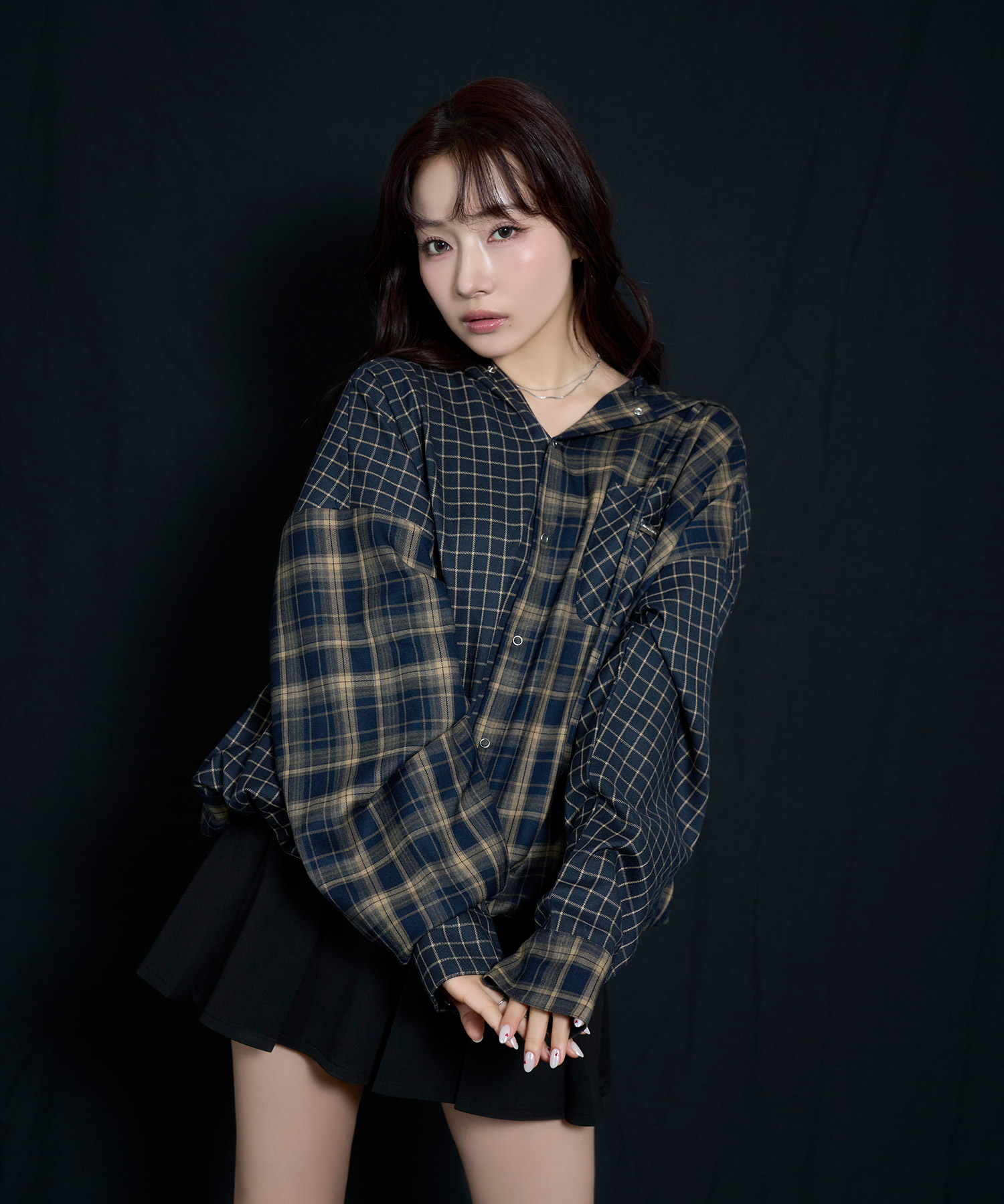 ドッキングチェックフーディシャツ