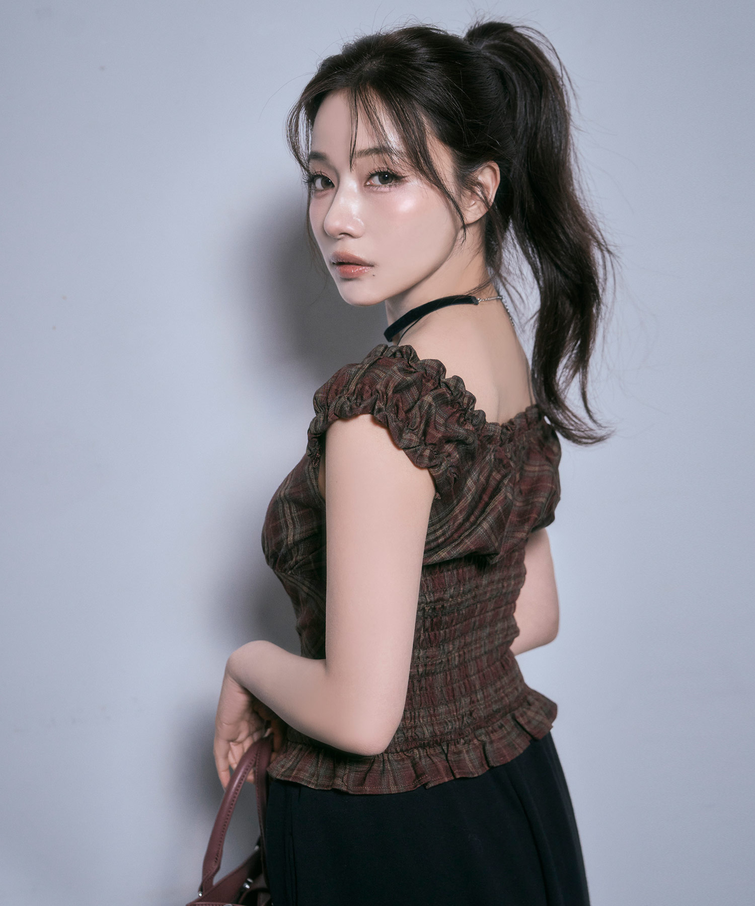 チェックフリルトップス