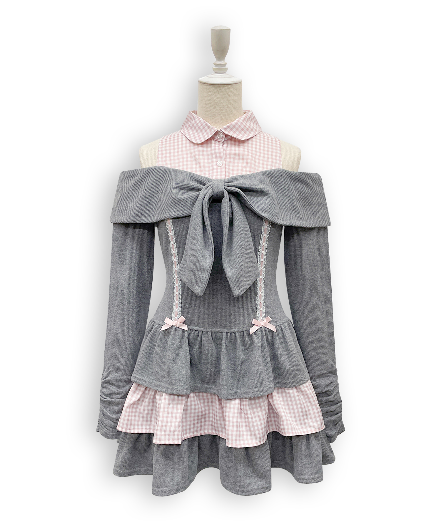 オフショルリボンドッキングワンピース