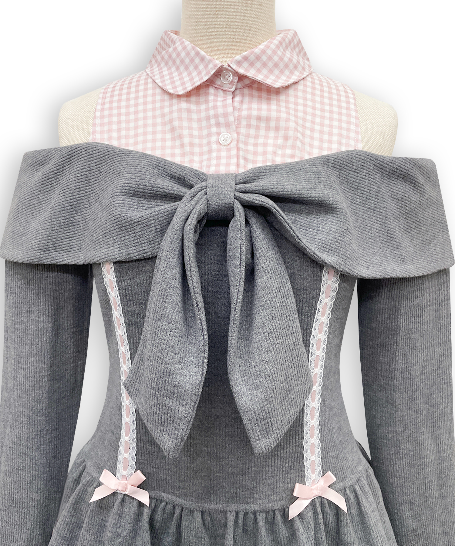 オフショルリボンドッキングワンピース