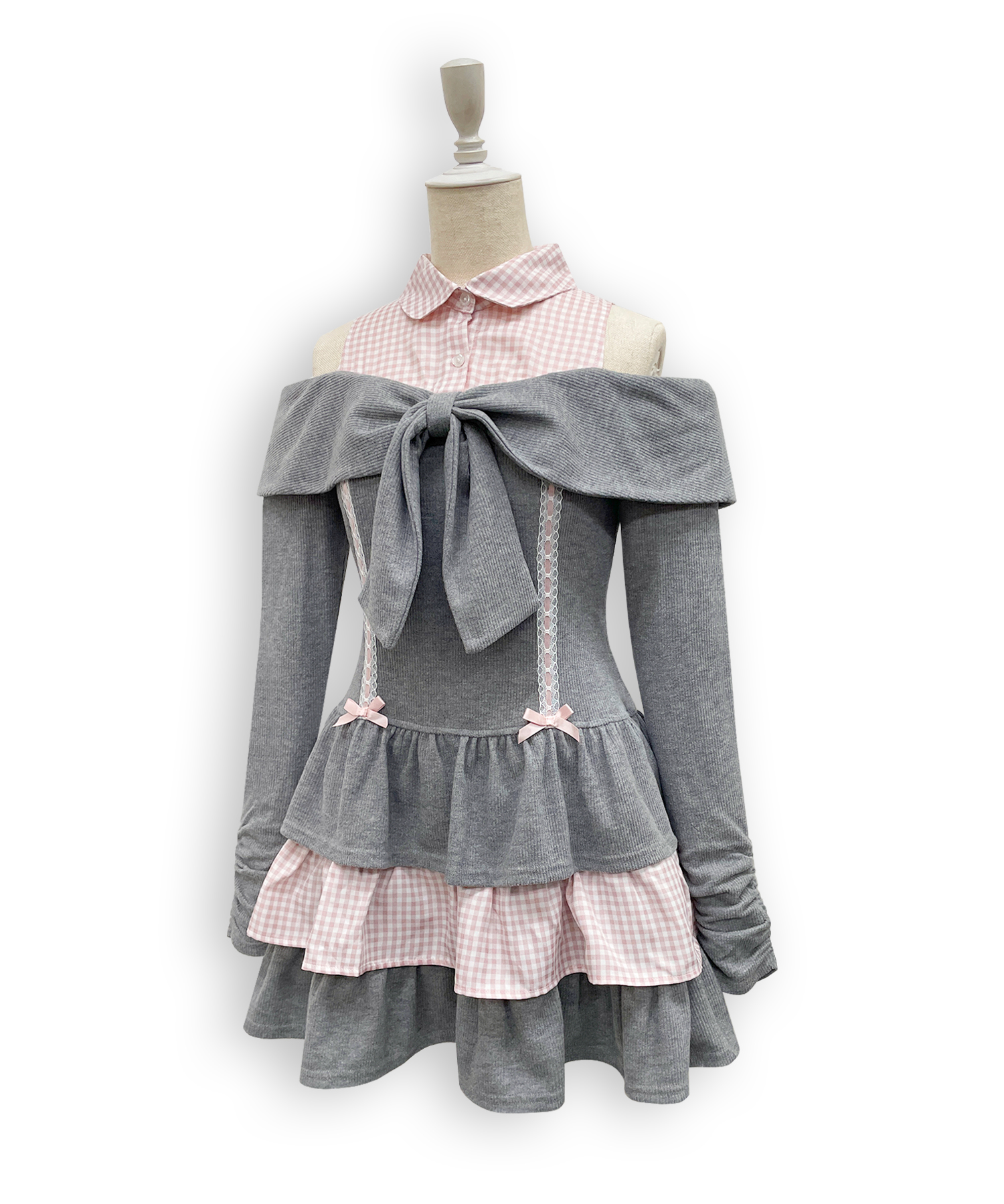 オフショルリボンドッキングワンピース