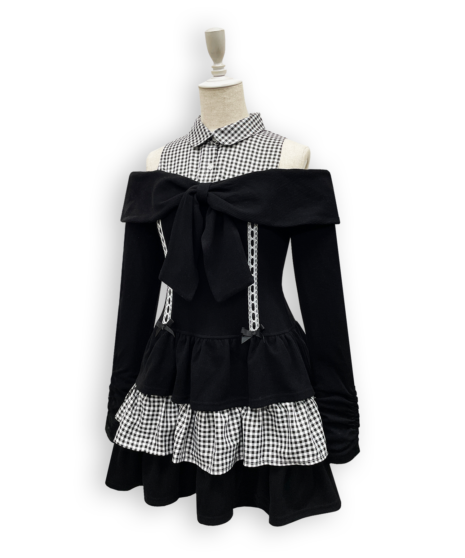 オフショルリボンドッキングワンピース