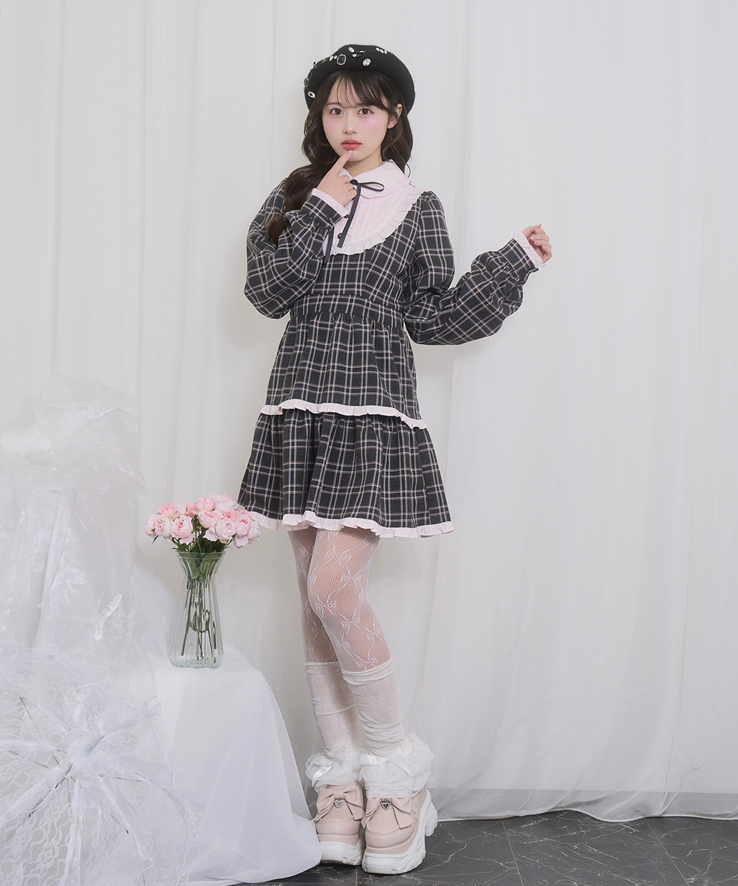 配色ヨークフリルワンピース