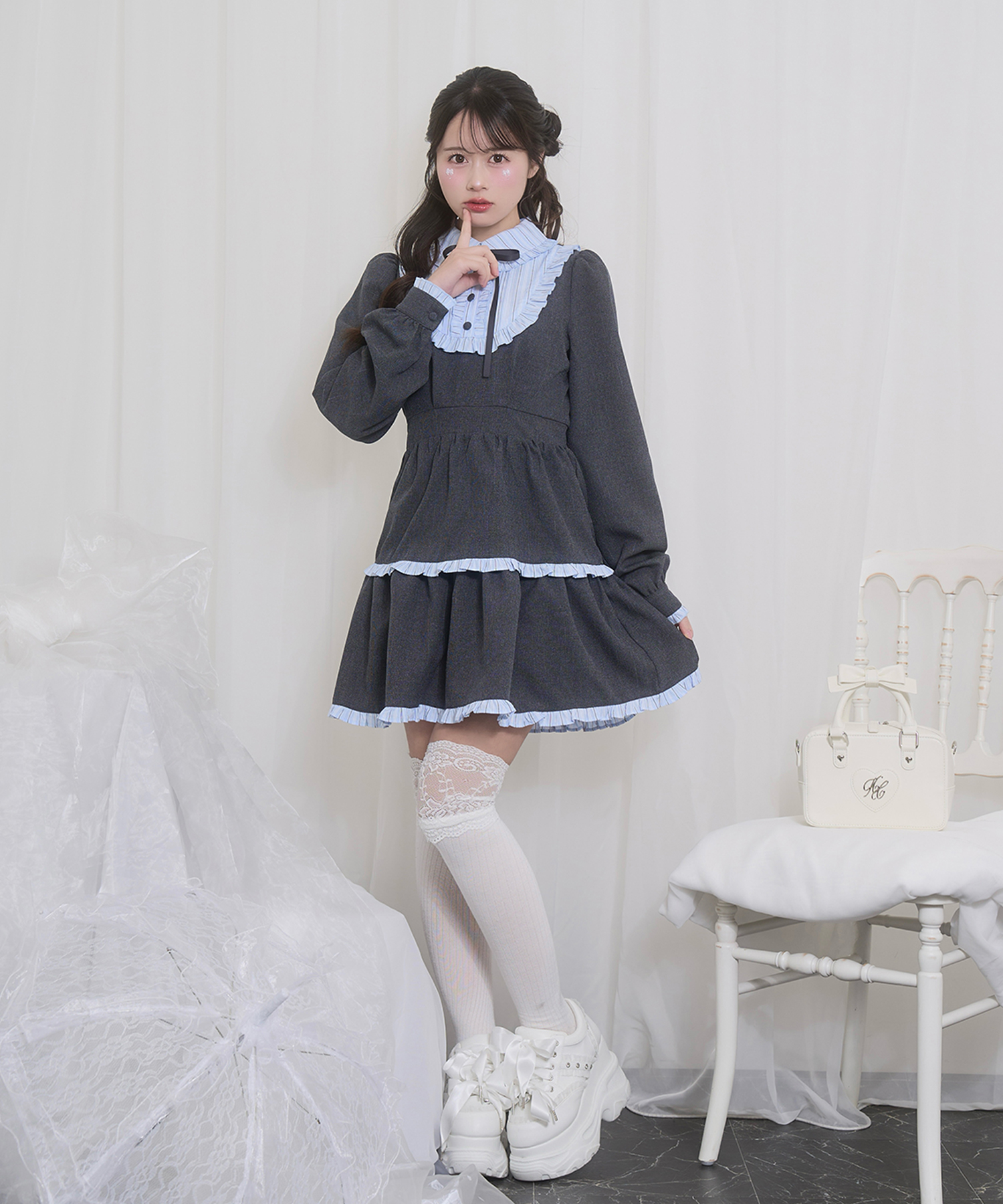 配色ヨークフリルワンピース