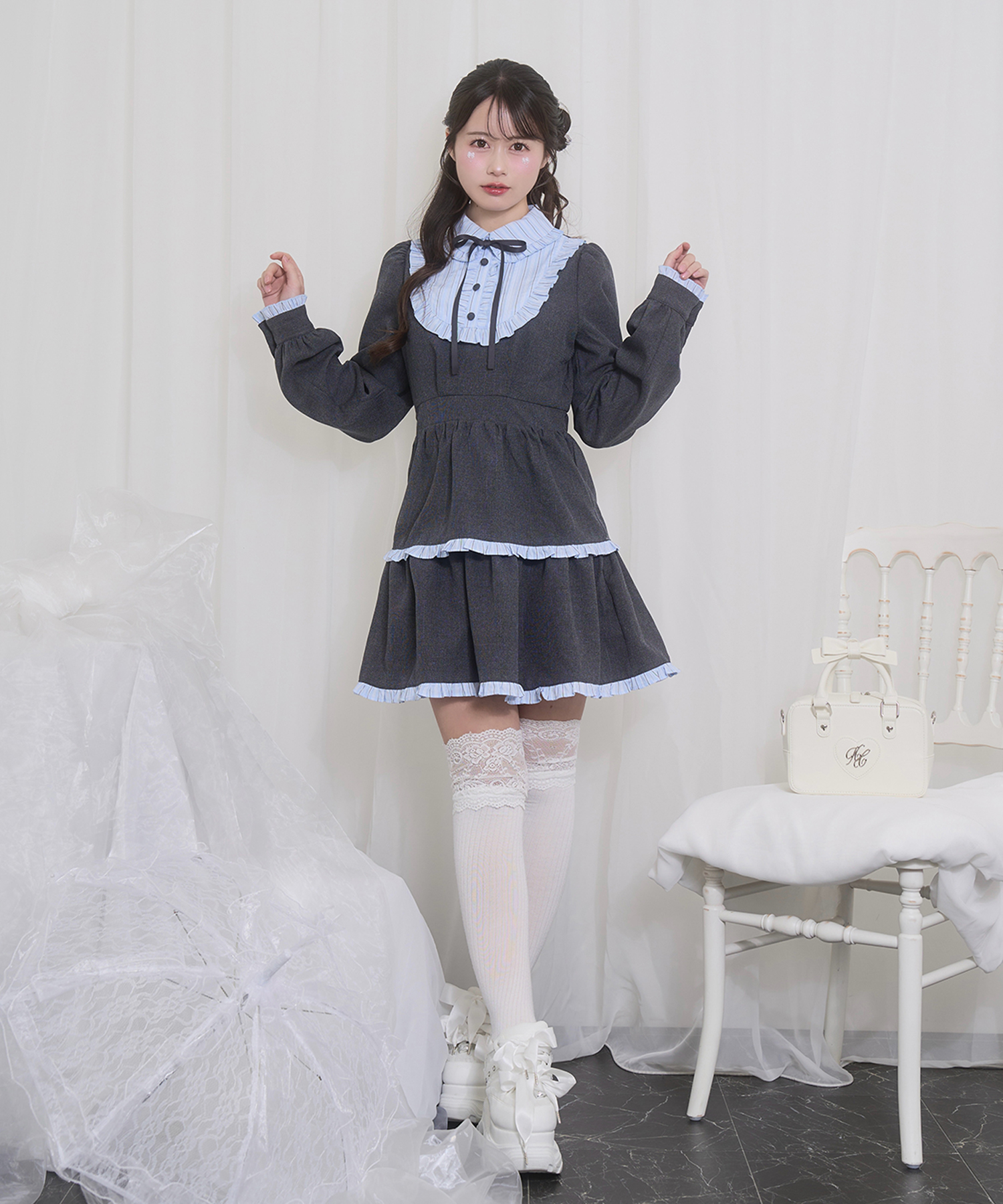 配色ヨークフリルワンピース