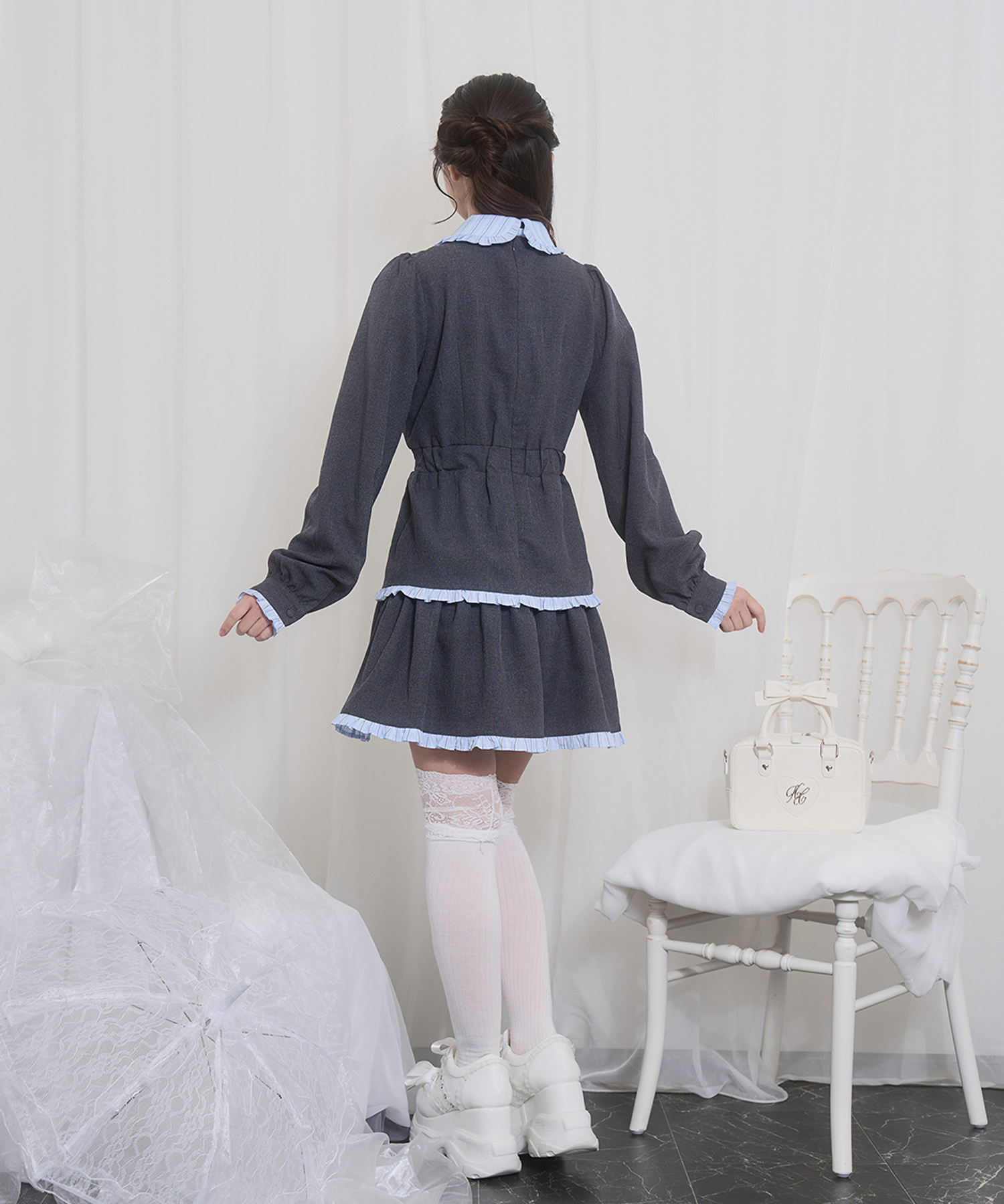 配色ヨークフリルワンピース