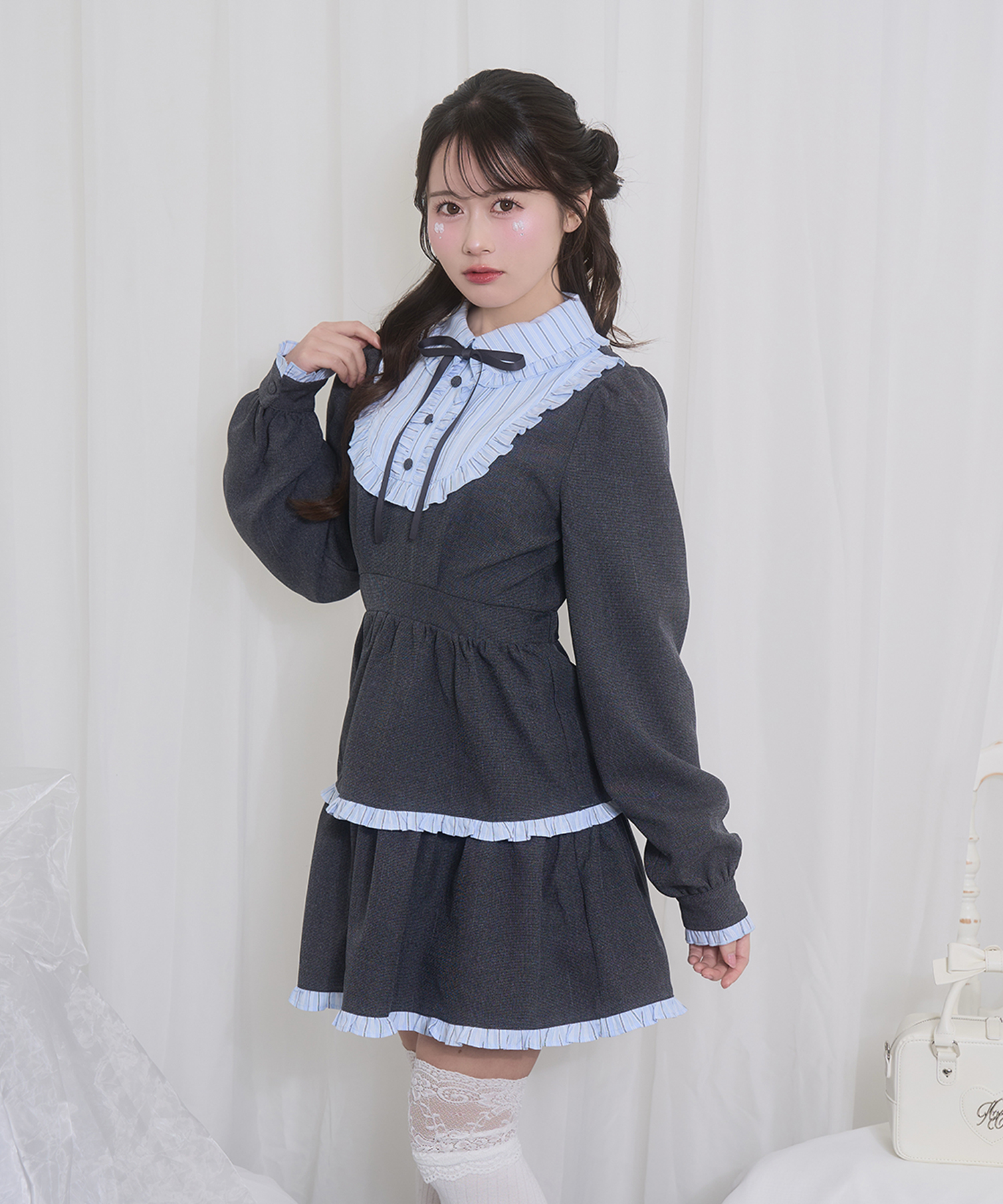 配色ヨークフリルワンピース