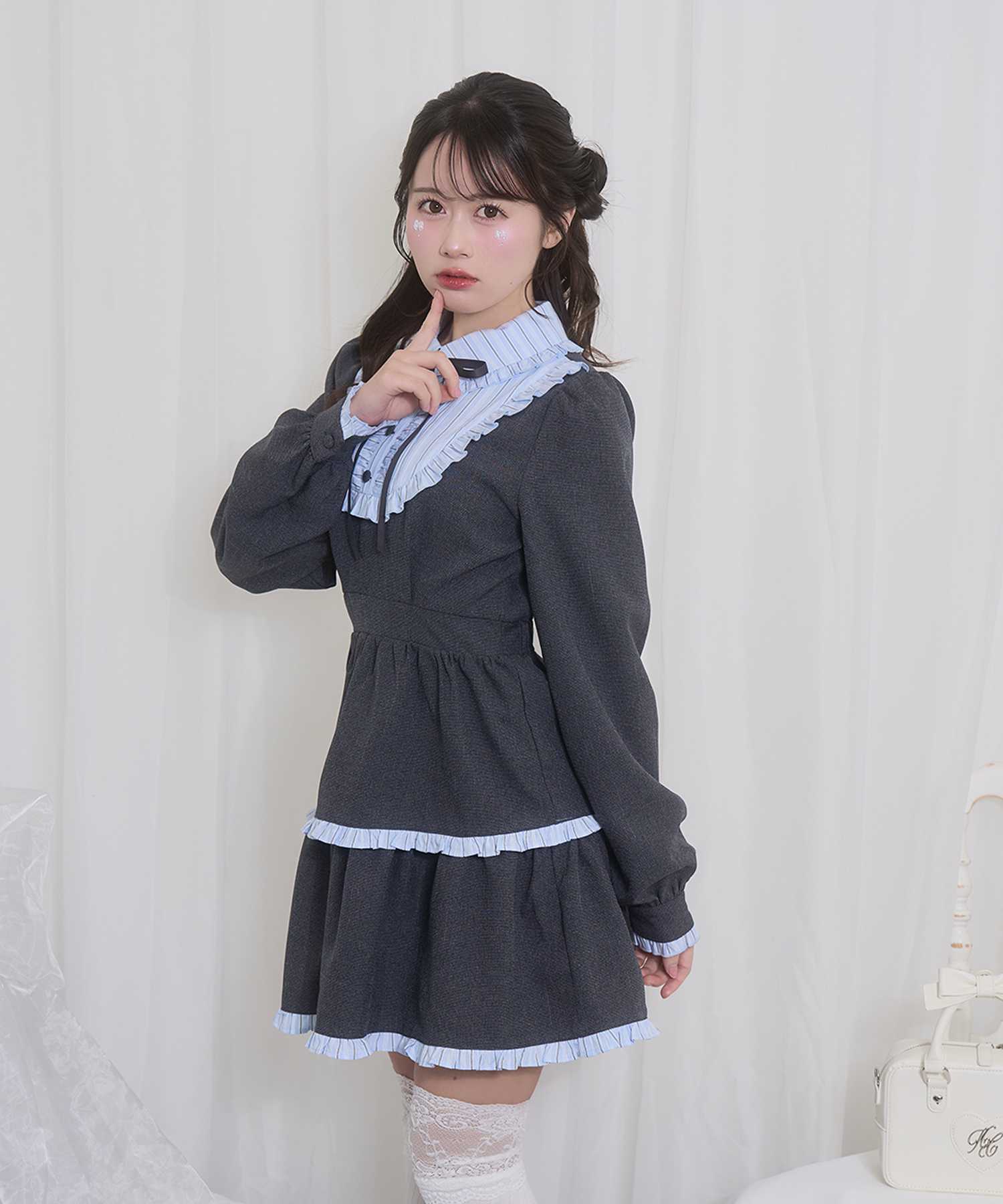 配色ヨークフリルワンピース