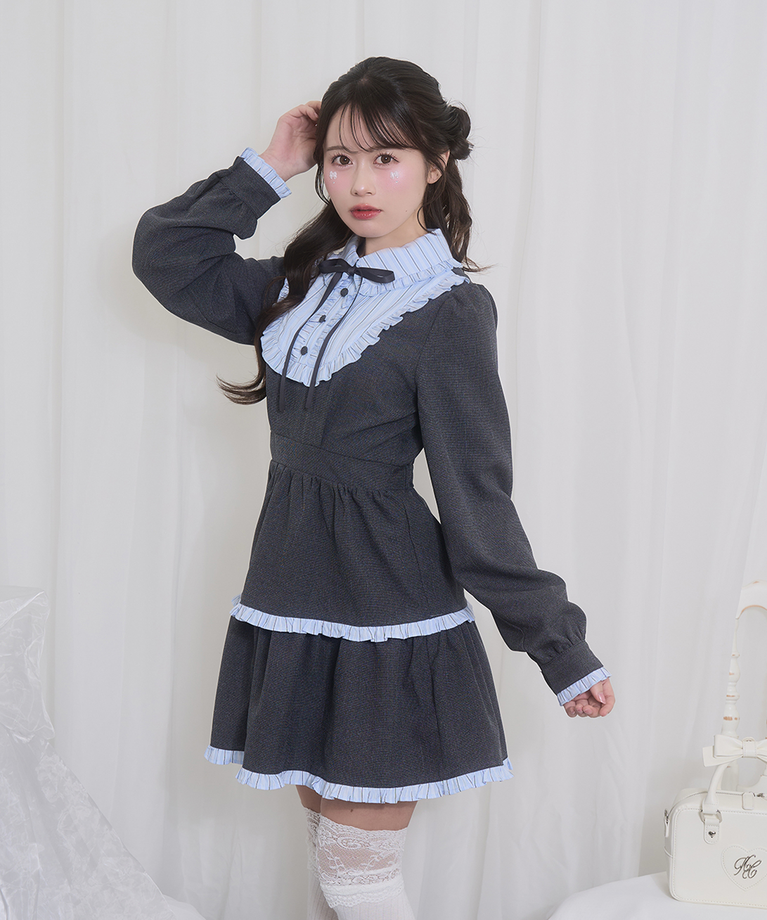 配色ヨークフリルワンピース