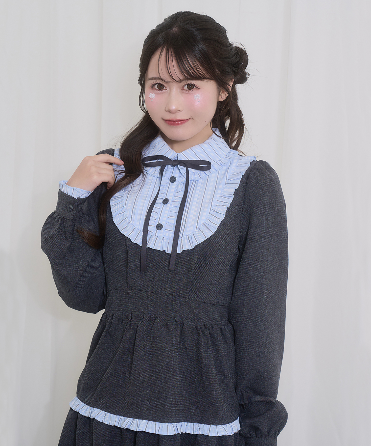 配色ヨークフリルワンピース