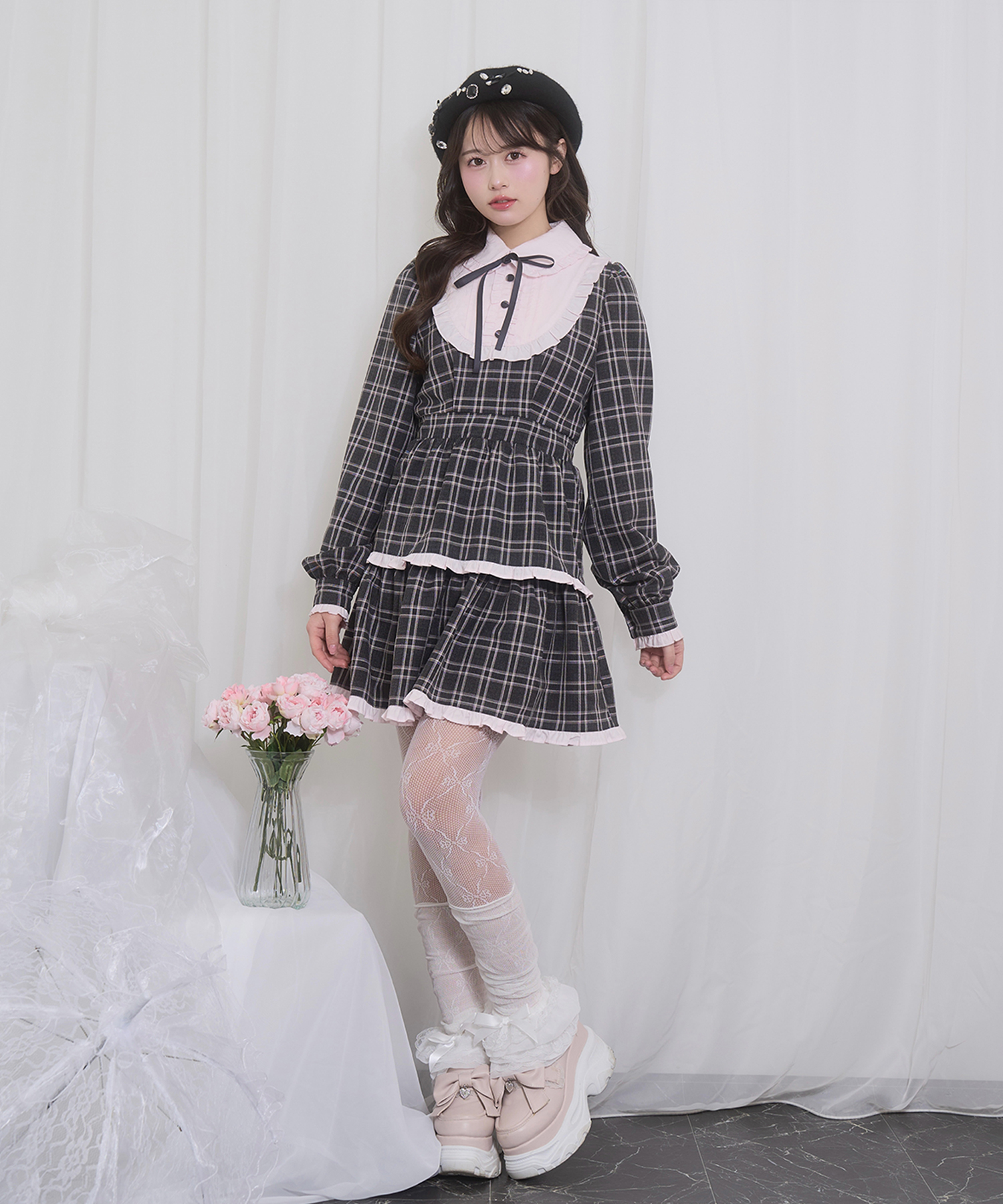 配色ヨークフリルワンピース