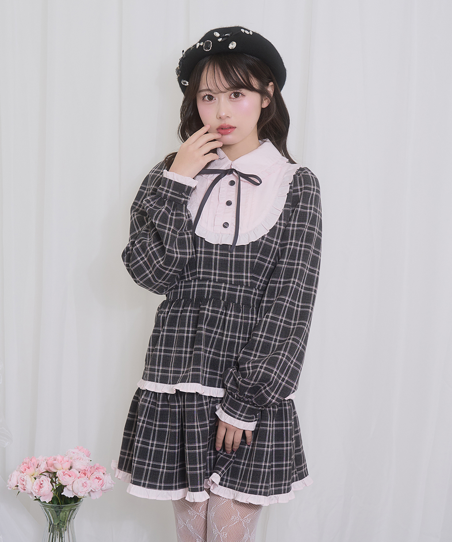 配色ヨークフリルワンピース