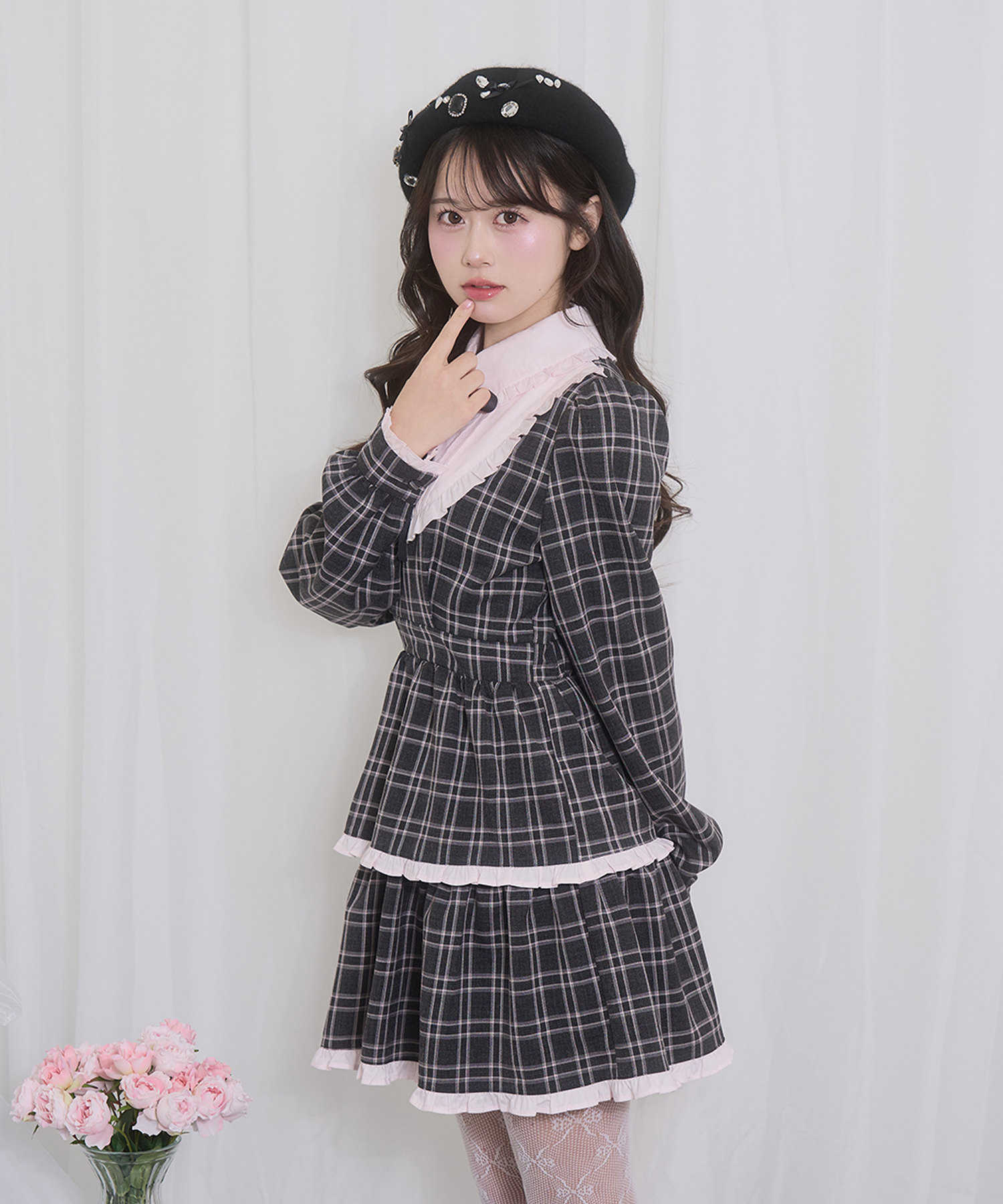 配色ヨークフリルワンピース