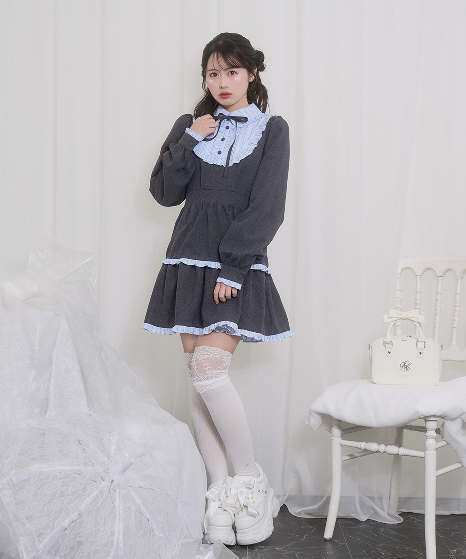 配色ヨークフリルワンピース