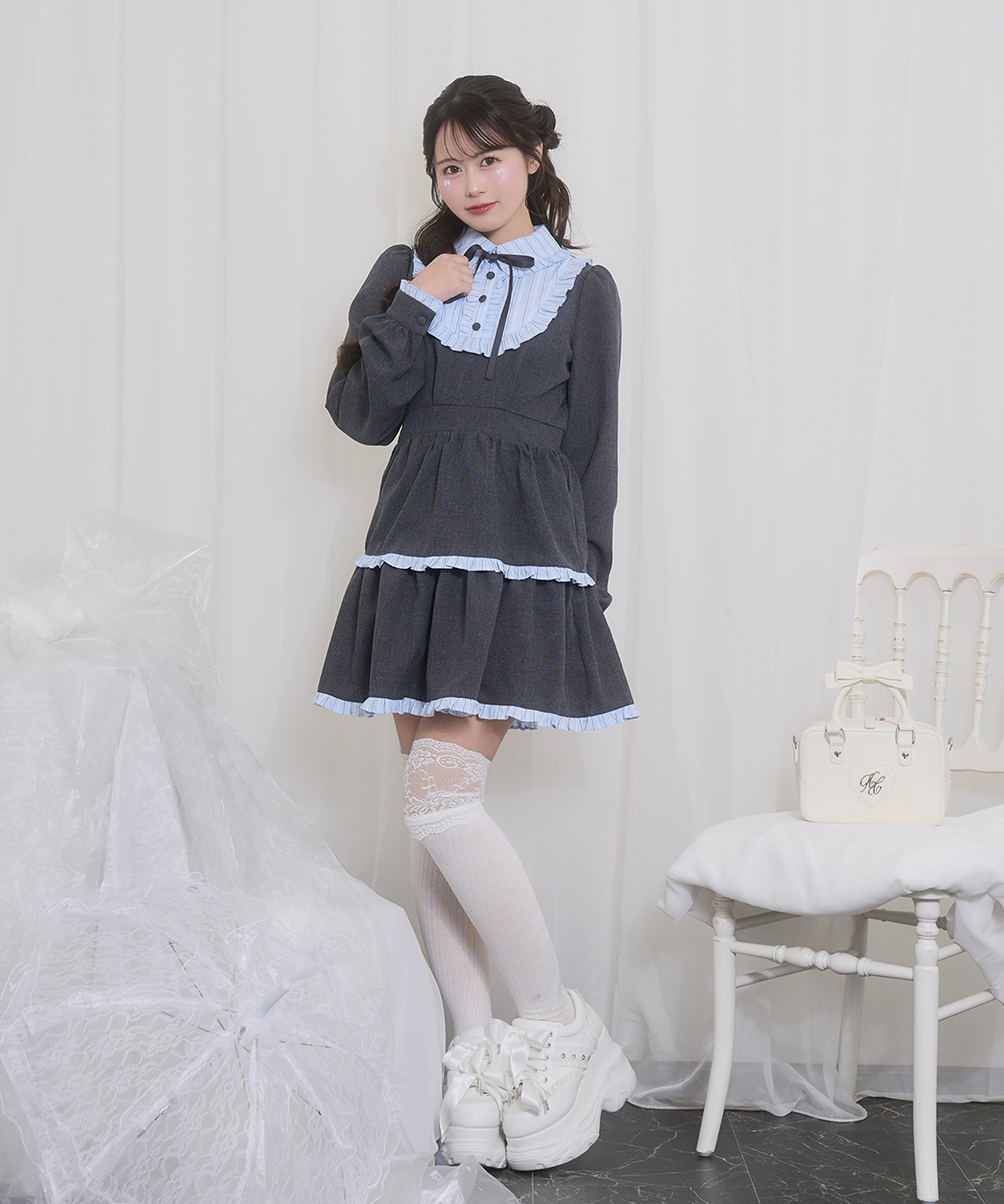 配色ヨークフリルワンピース