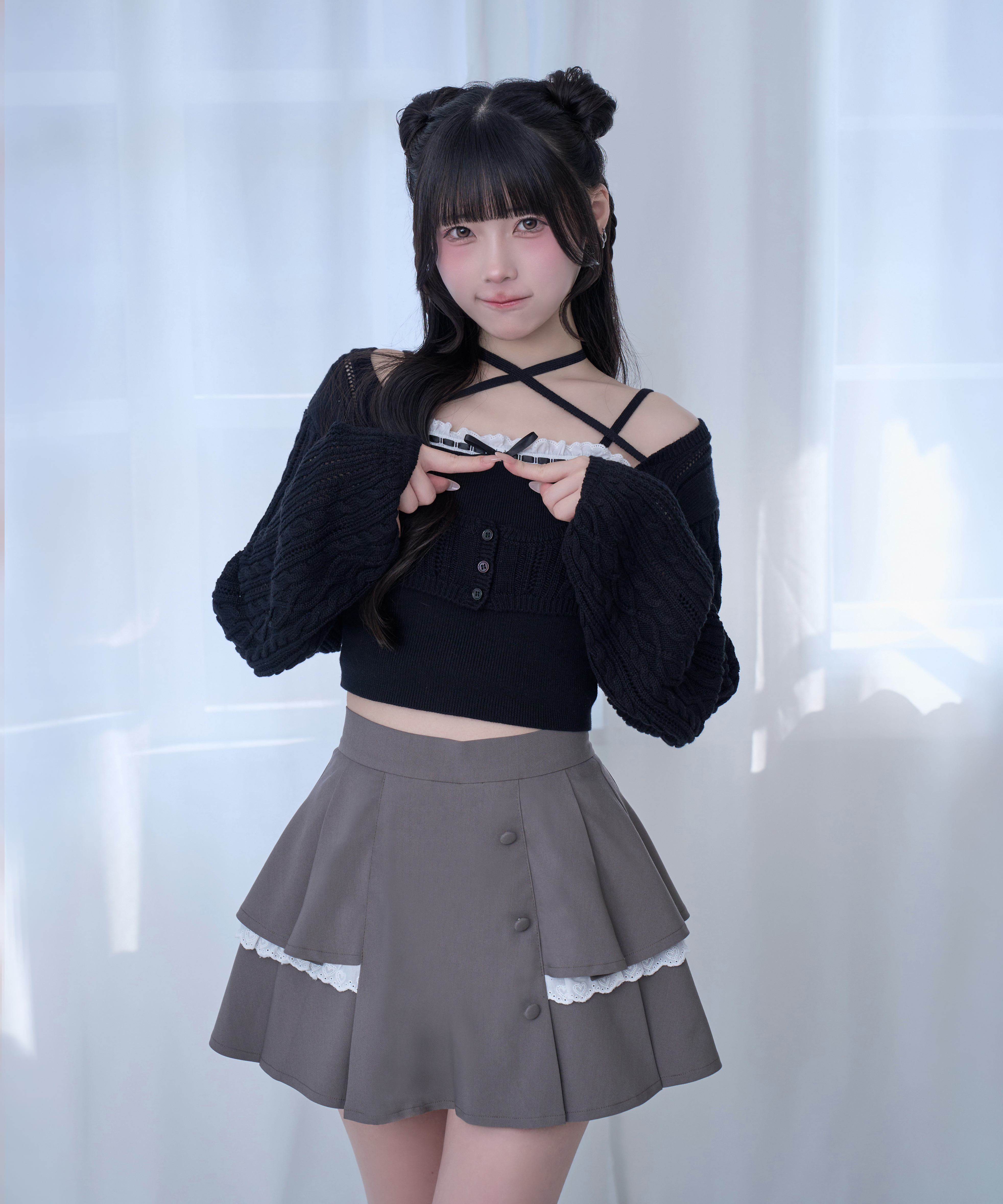 【逃げ水あむcollaboration】透かし編みアンサンブルニット