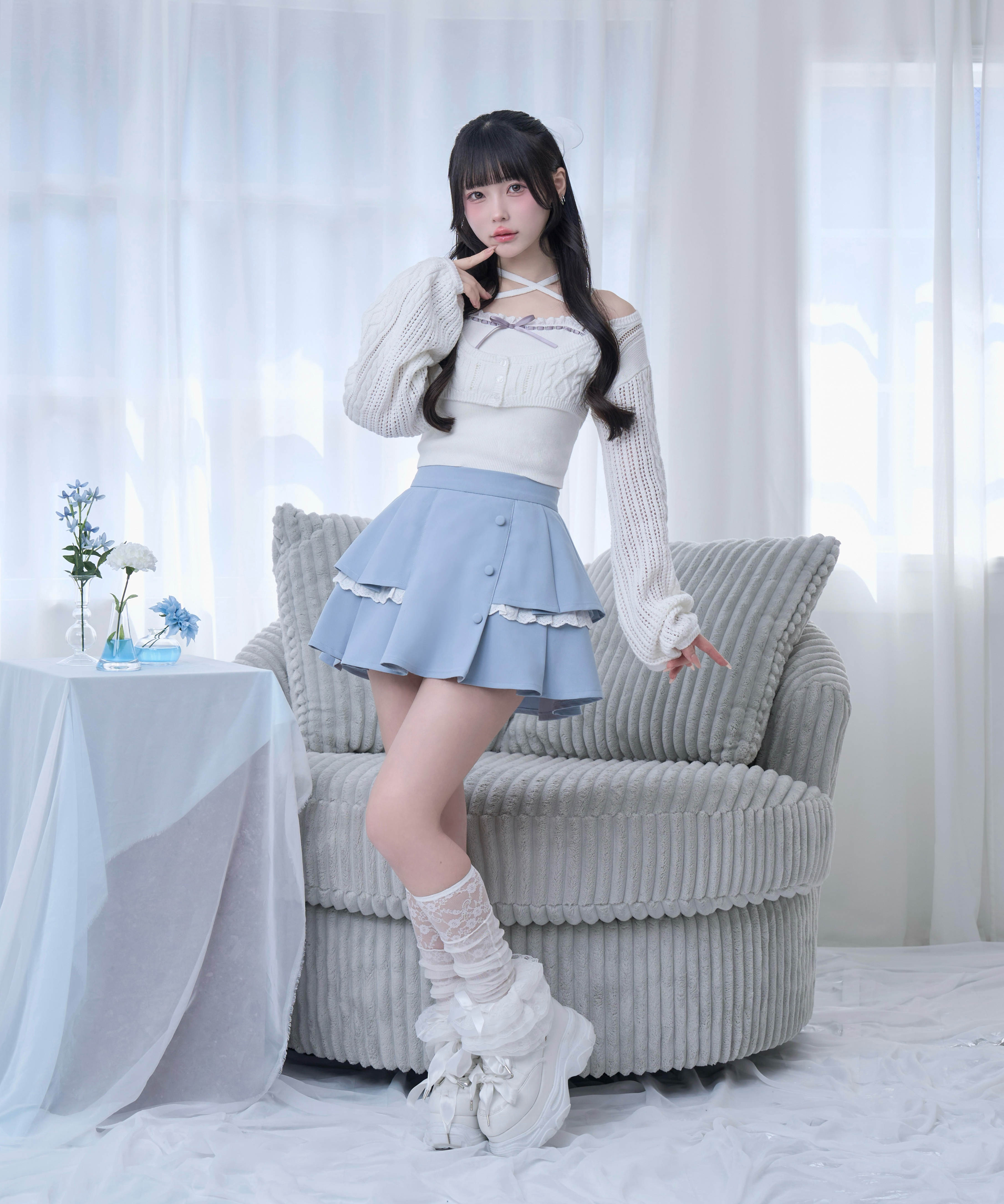 【逃げ水あむcollaboration】透かし編みアンサンブルニット