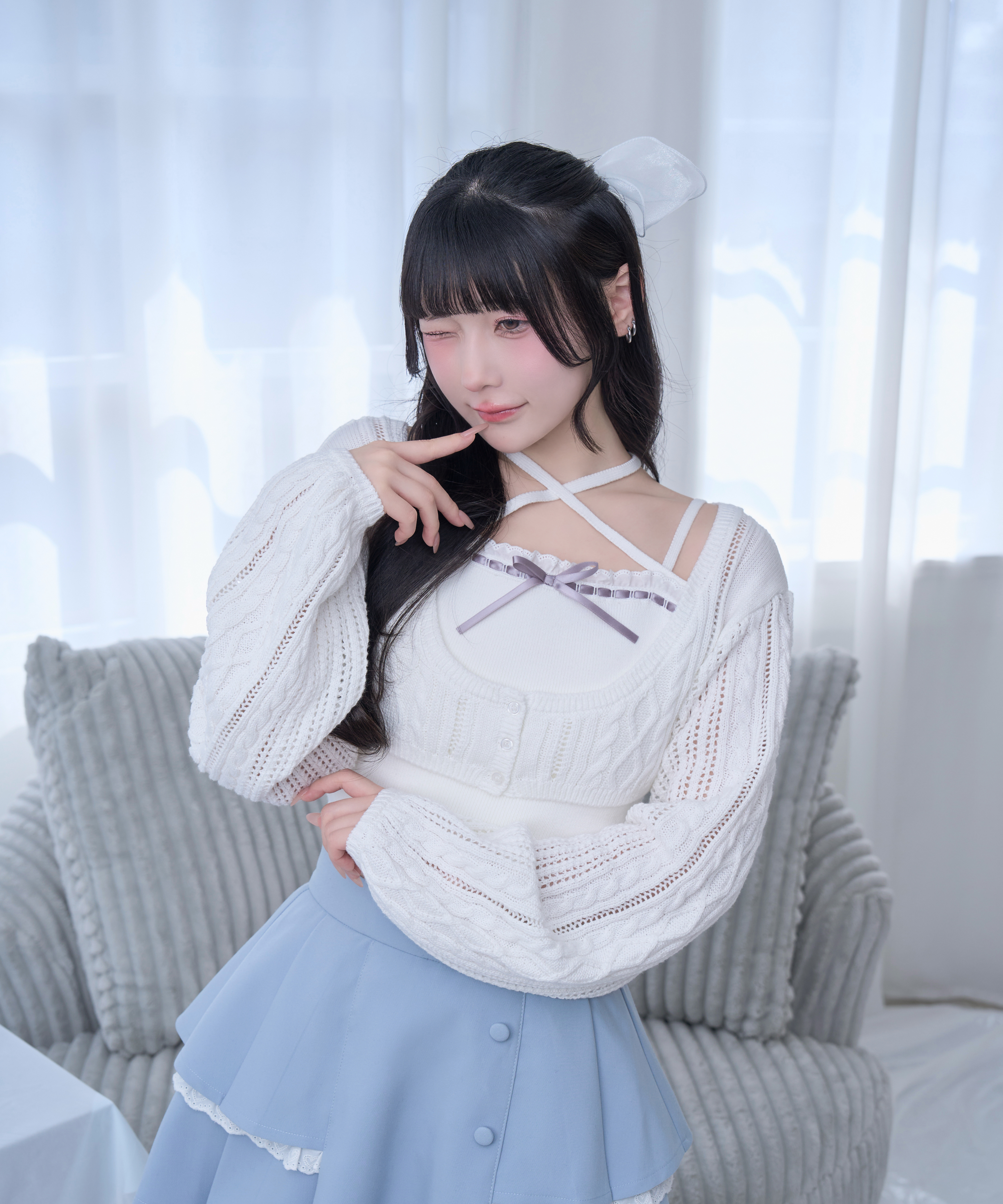 【逃げ水あむcollaboration】透かし編みアンサンブルニット