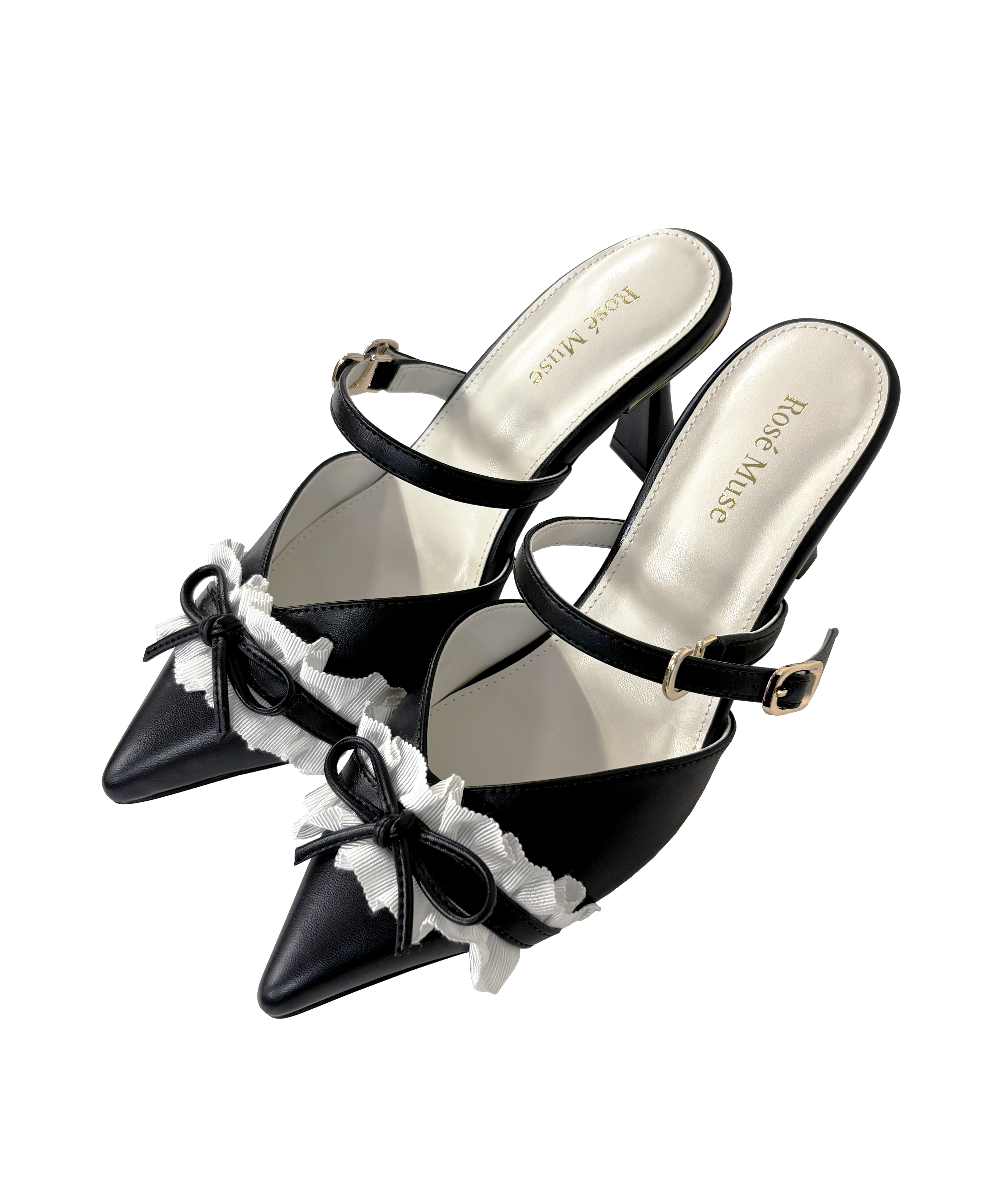Bicolor frill ribbon mules