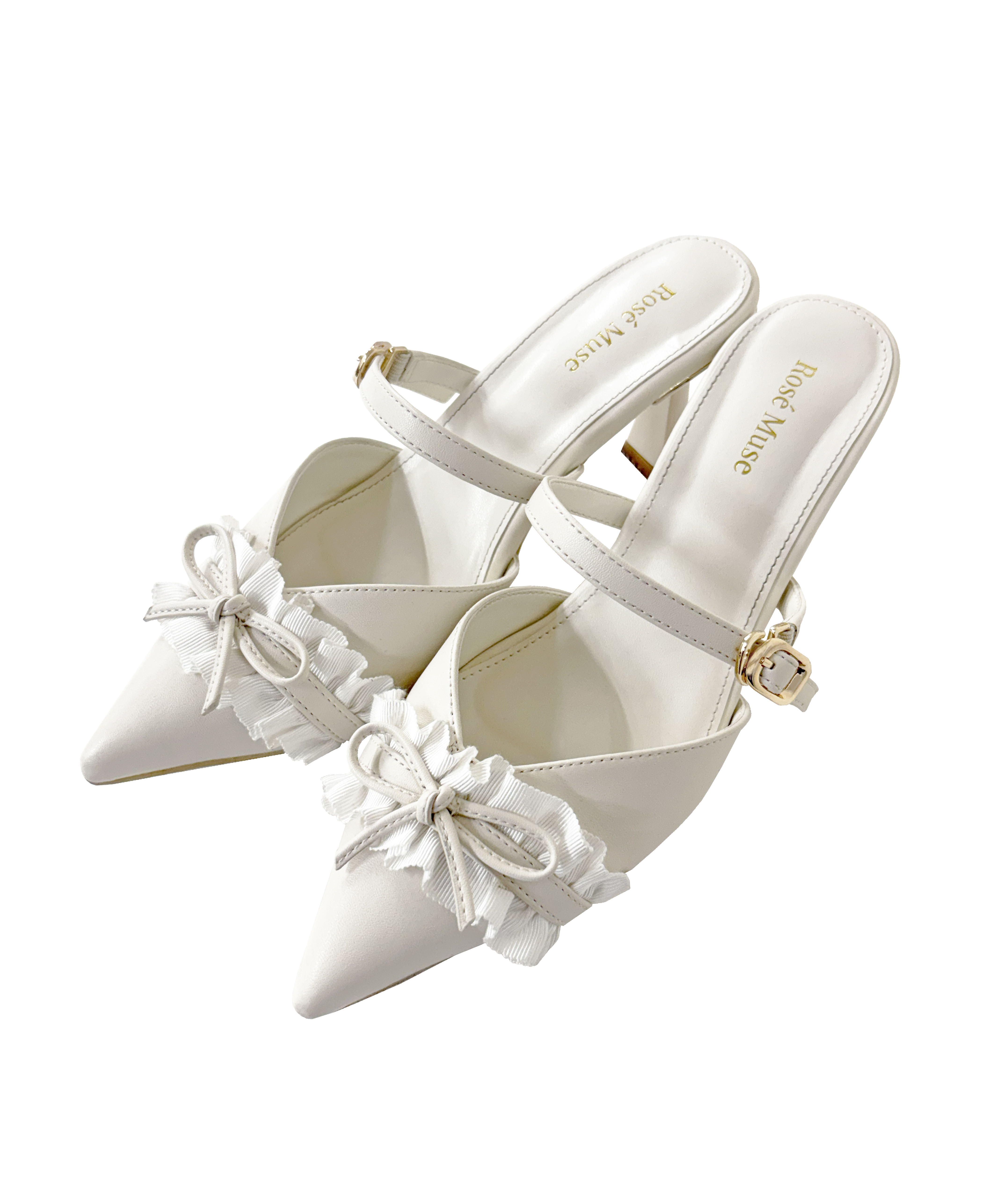Bicolor frill ribbon mules