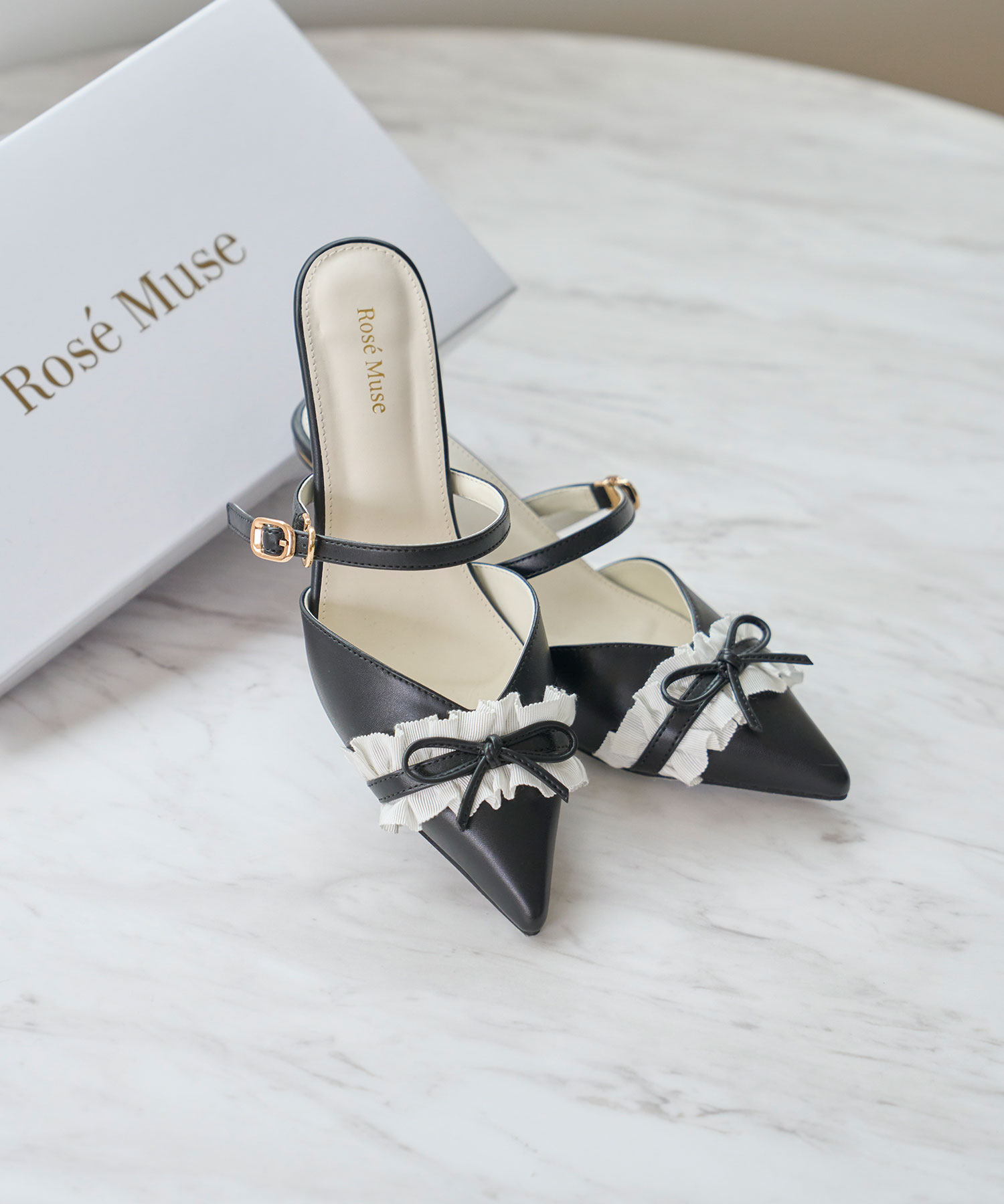 Bicolor frill ribbon mules