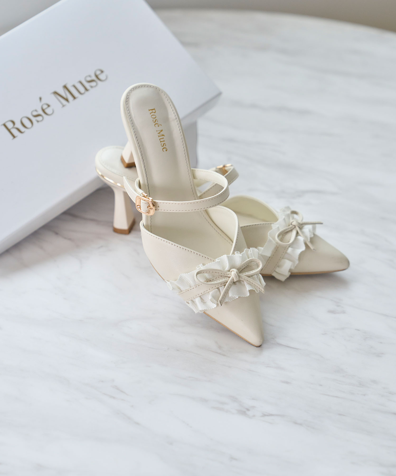 Bicolor frill ribbon mules