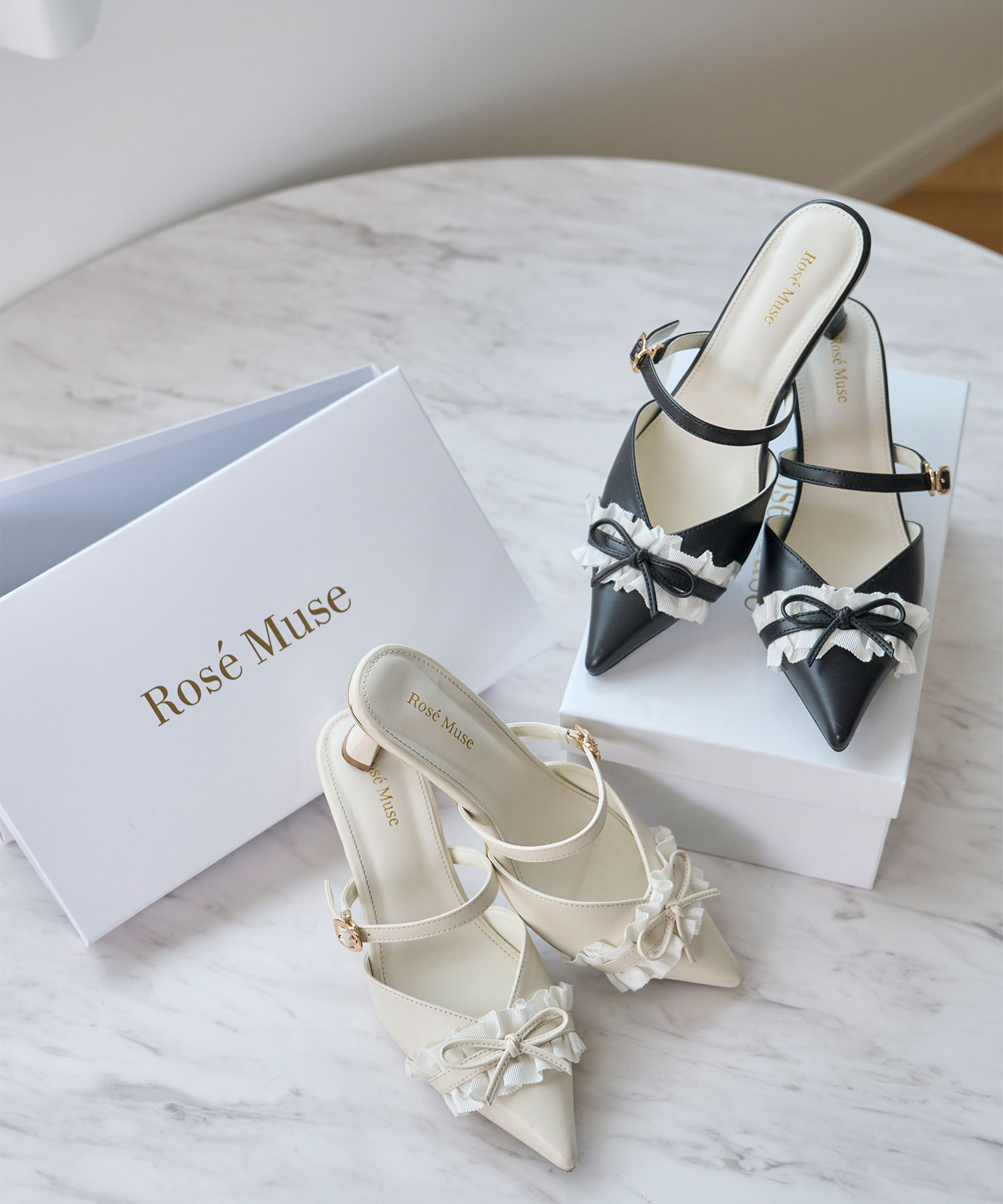 Bicolor frill ribbon mules