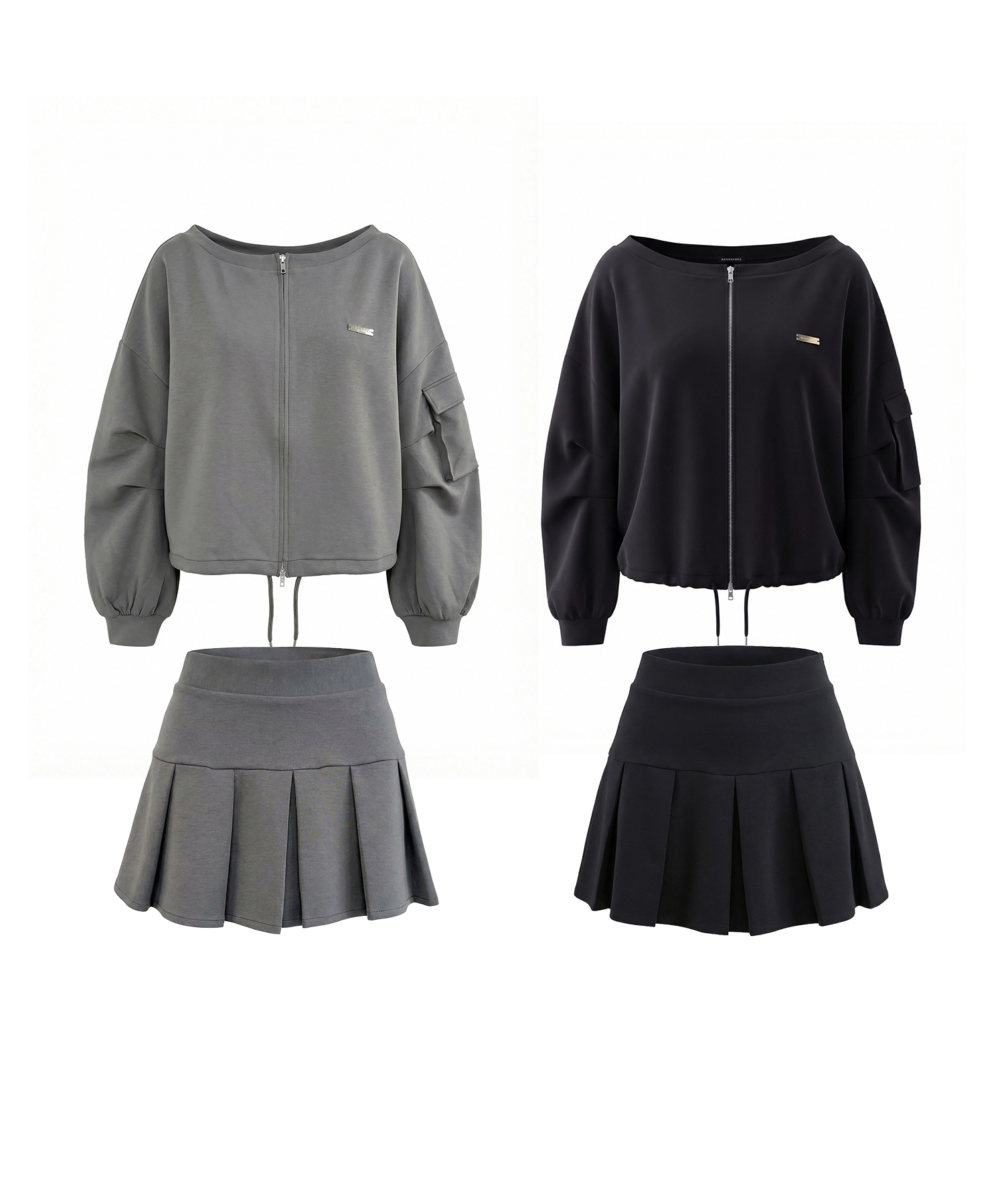 ワンショルジッププルオーバー プリーツカットソースカパン SET FAIR