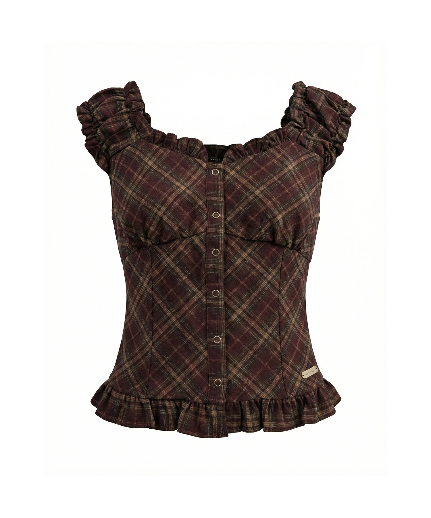 チェックフリルトップス