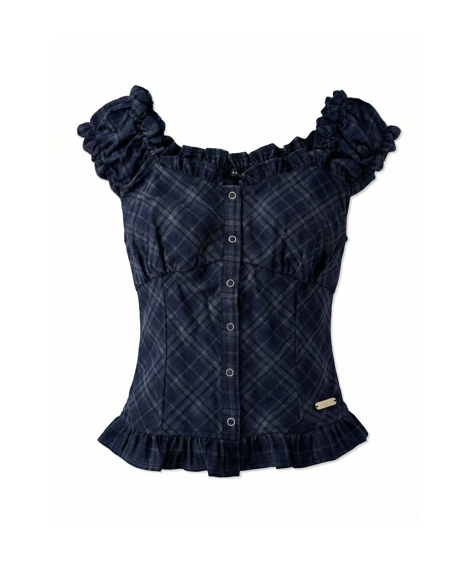 チェックフリルトップス