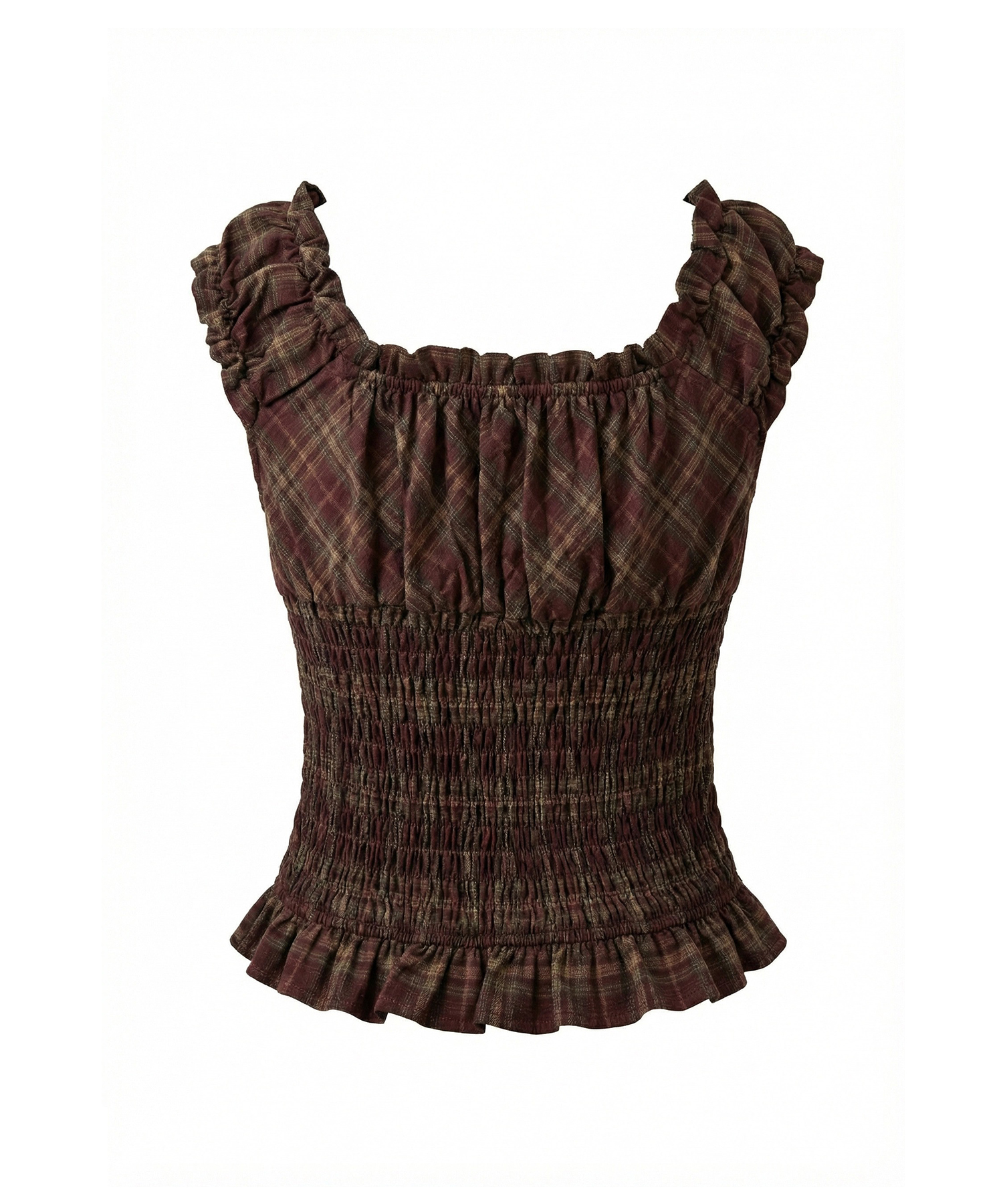 チェックフリルトップス