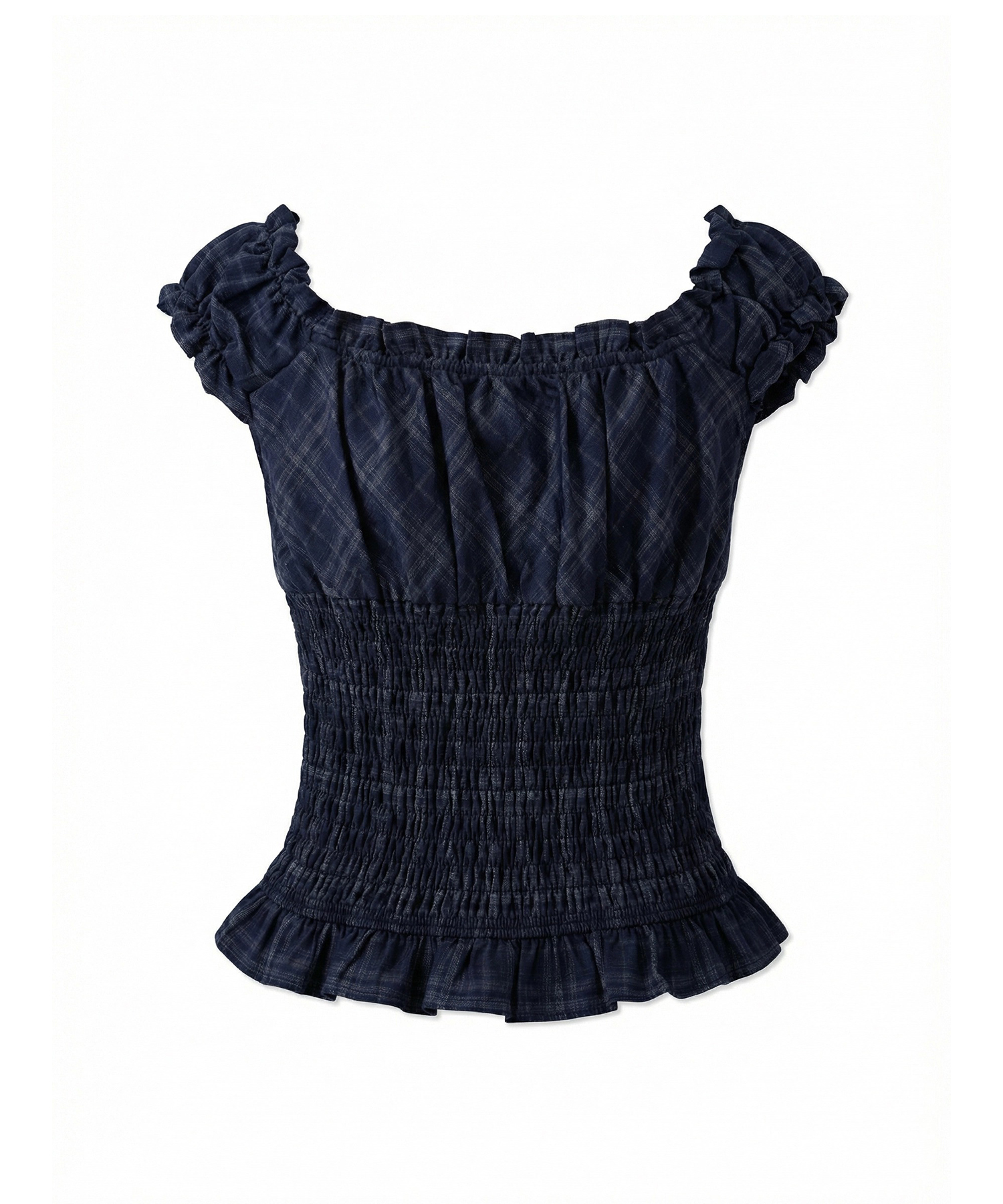チェックフリルトップス