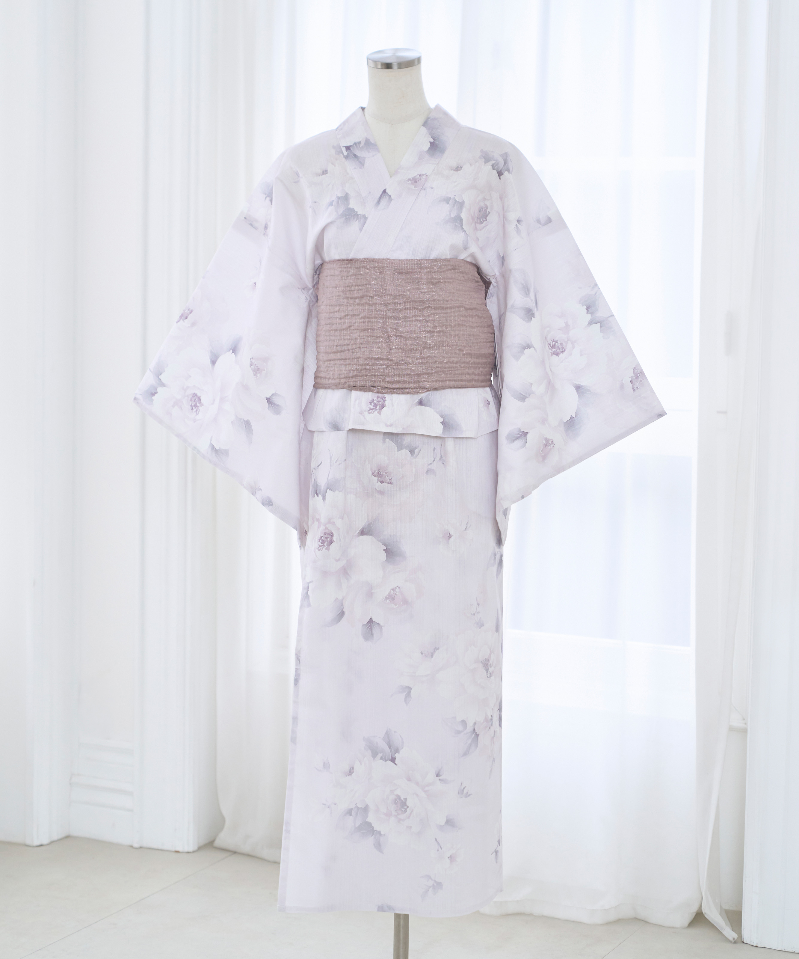 【Kazarihimo set】Pastel flower separate yukata set