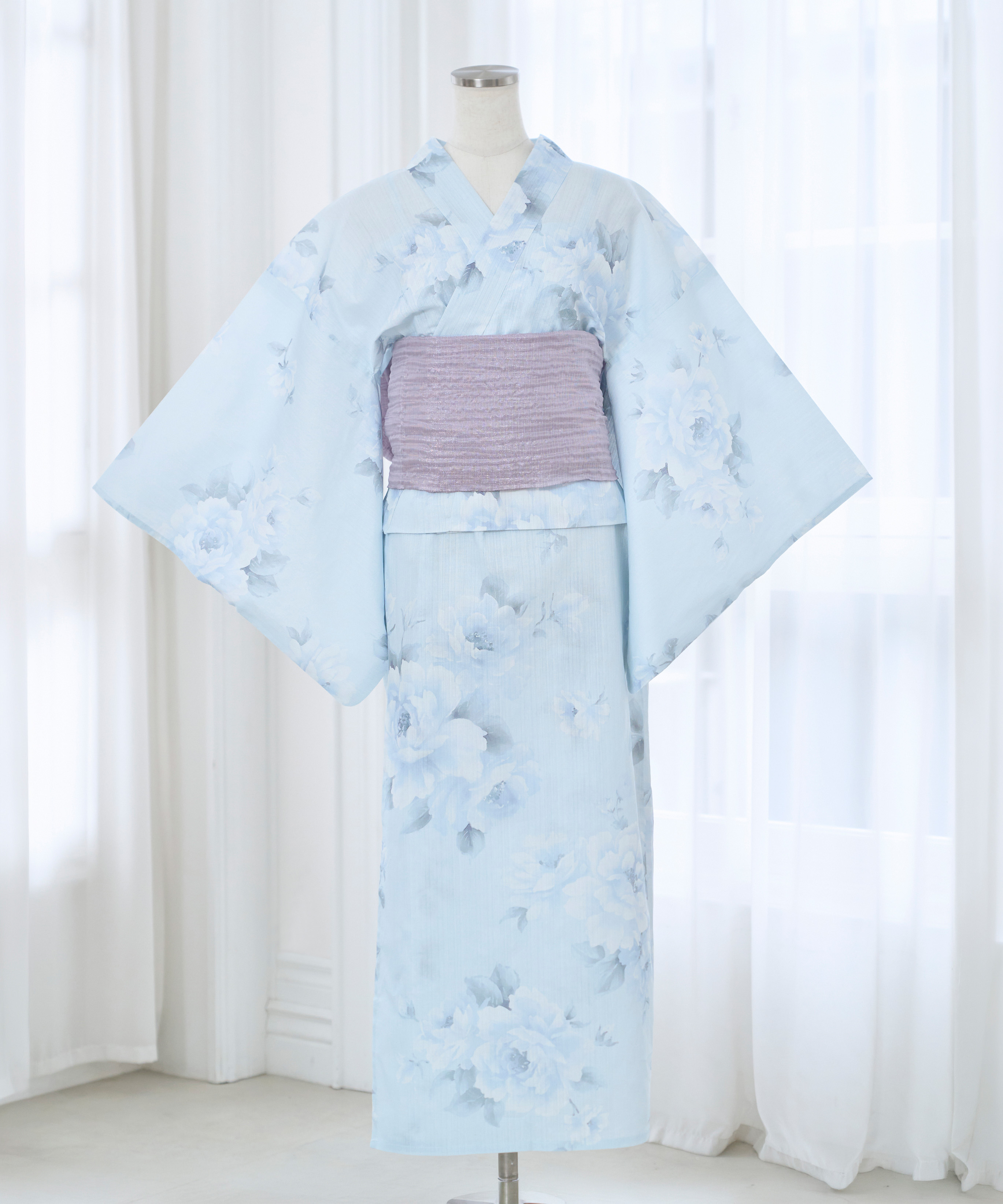 【Kazarihimo set】Pastel flower separate yukata set