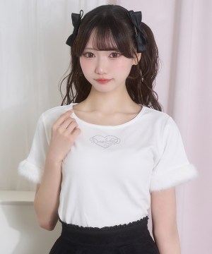 エコファー付きラインストーンTシャツ
