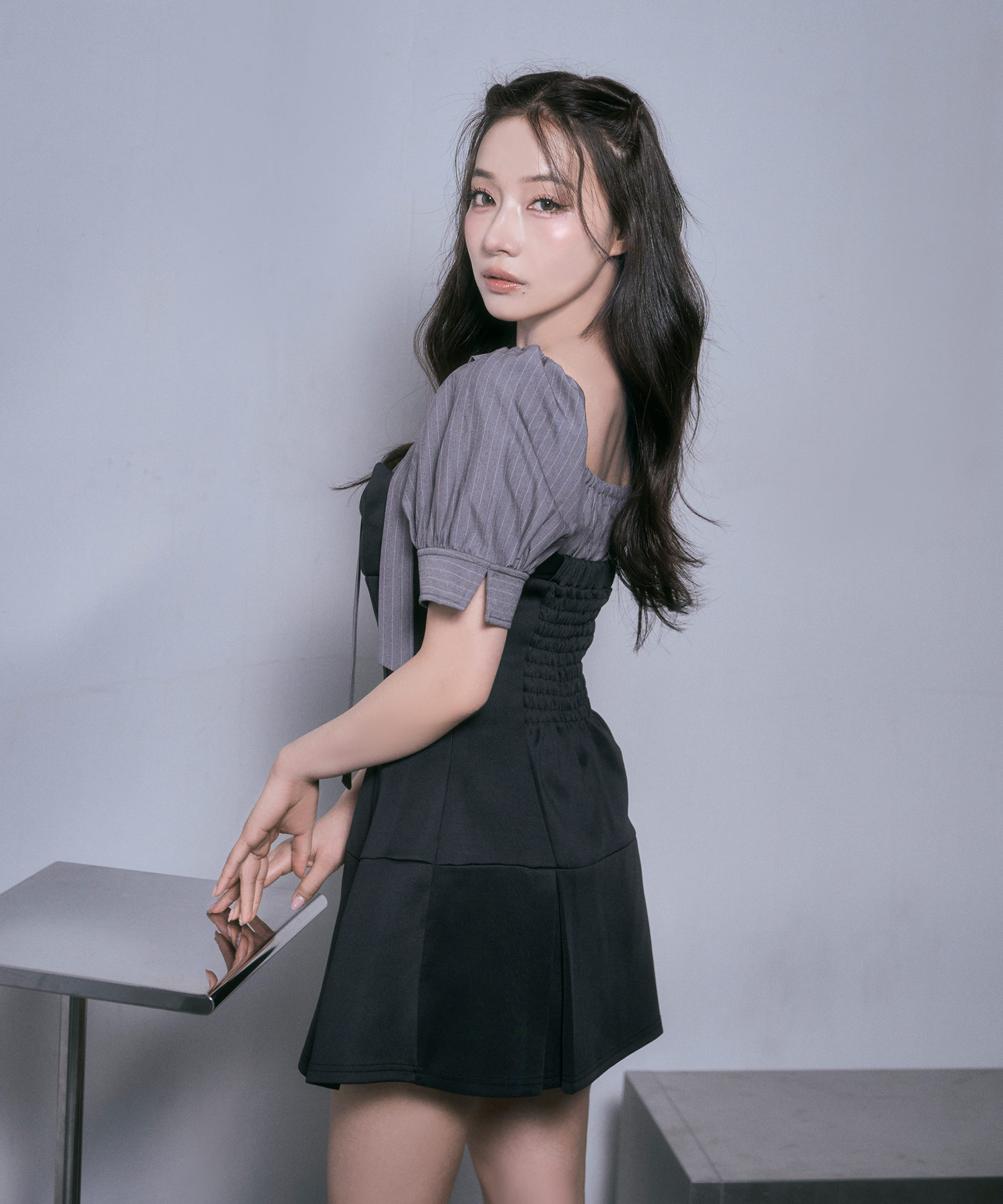 ブラウスレイヤードカットミニワンピ